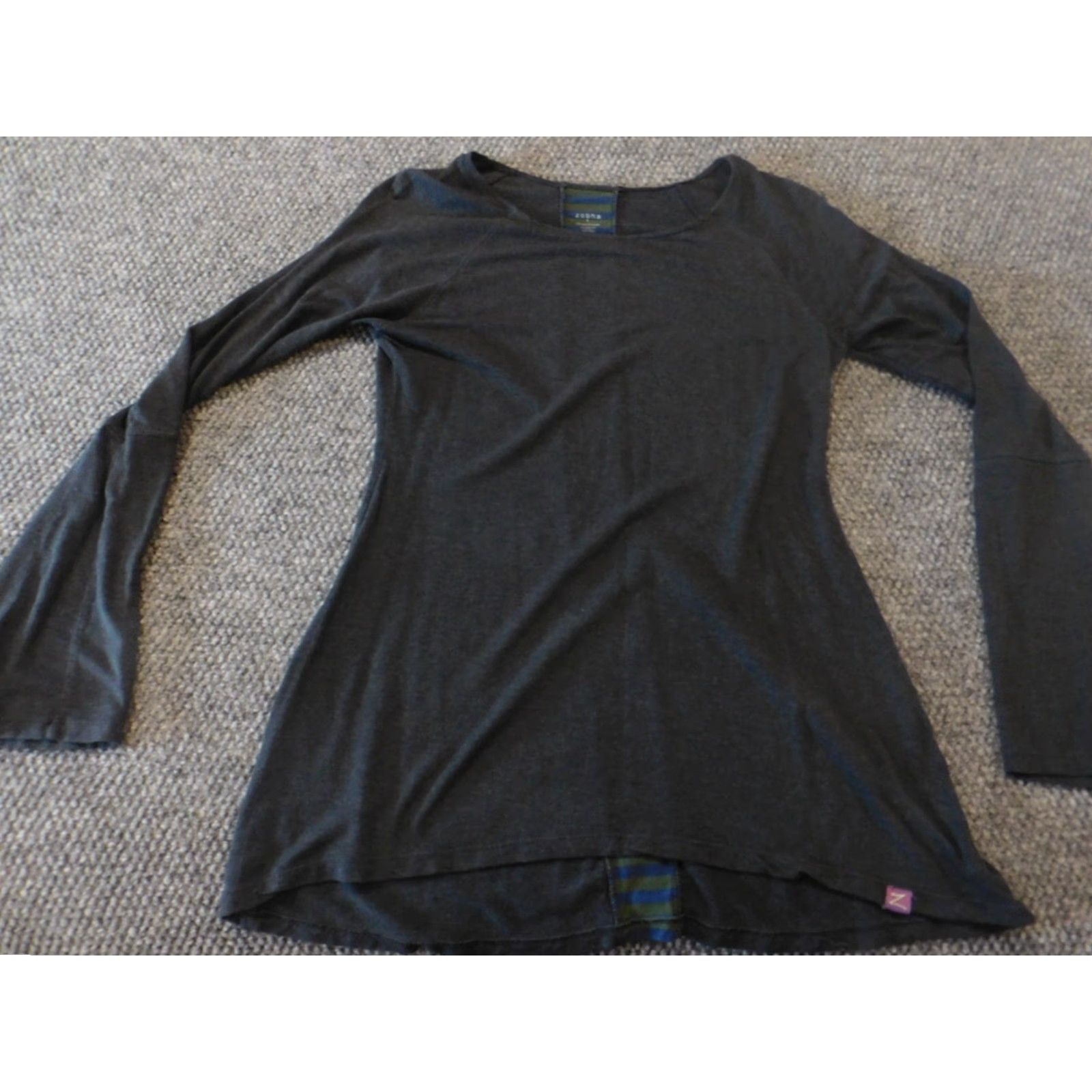 Vintage Zobha Womens Shirt Small Gray Pullover Stretch Activewear Long Sleeve Round Neck Pullover Athletic Fit Cardio Casual Size S / US 4 / IT 40 - 2 Thumbnail
