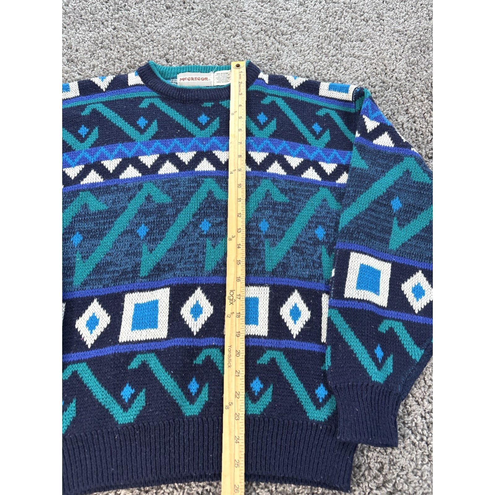 McGregor VINTAGE McGregor Sweater Mens M Crew Neck Pullover 90s Blue Aztec Cosby Silk? Acrylic Knit Size US M / EU 48-50 / 2 - 2 Thumbnail