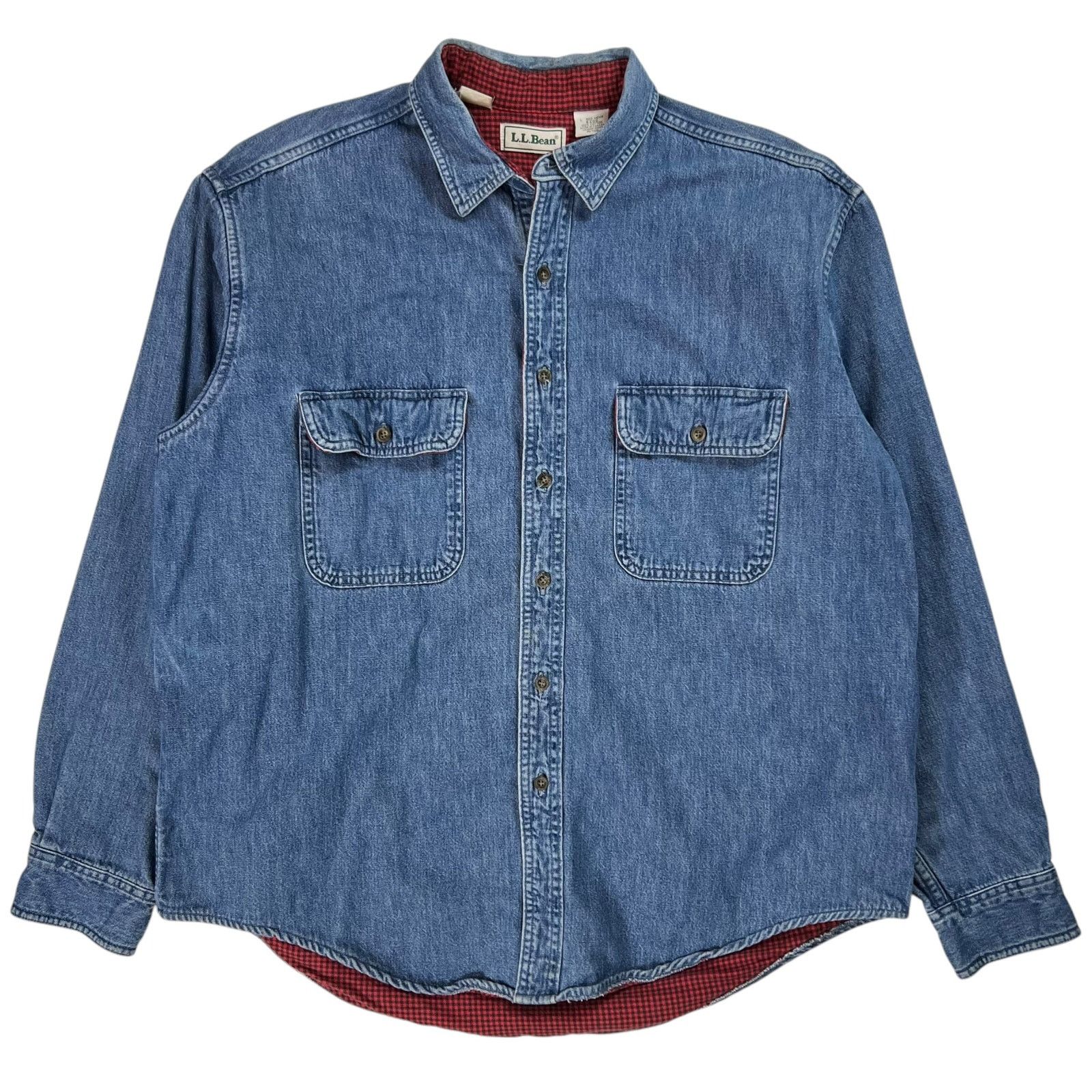L.L. Bean × Vintage Vintage 90s War is not healthy for children... denim shirt Size US L / EU 52-54 / 3 - 5 Thumbnail