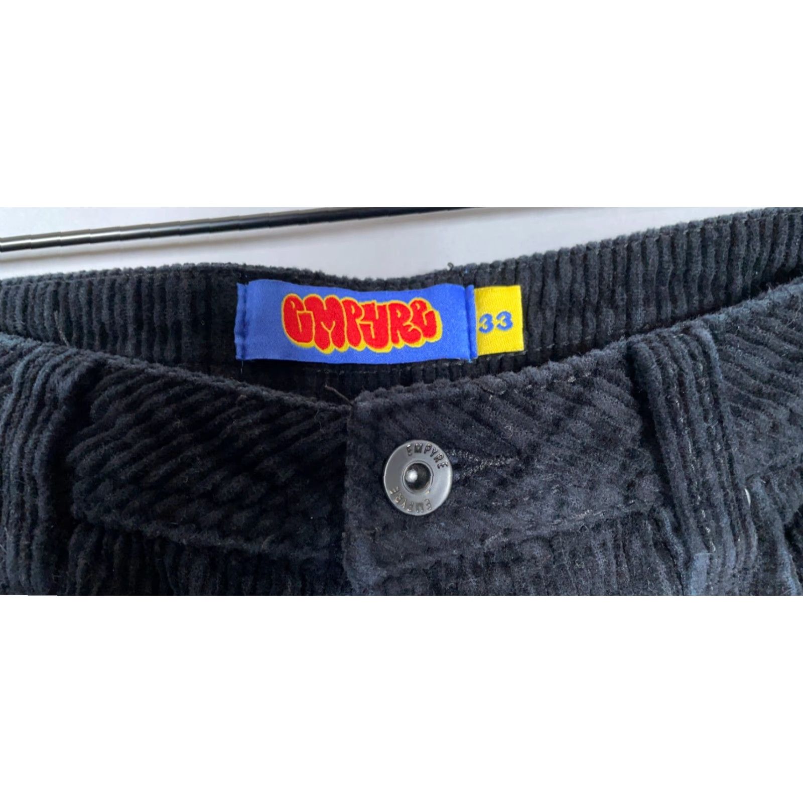 Empyre Empyre Corduroy Pants Mens 33 x 27 Black Straight Leg Relaxed Fit Vintage 90s Theme Skater Rave Casual Chino Pants Size US 33 - 3 Thumbnail