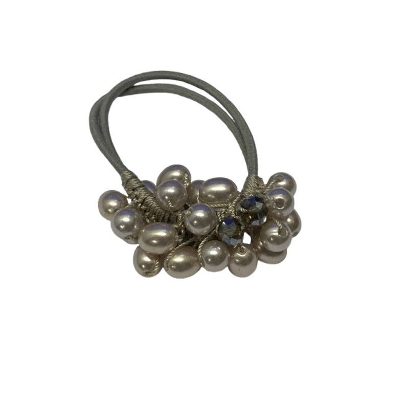 non Pearl Beaded Hair Tie Elastic Scrunchie Crystal Cluster Size ONE SIZE - 2 Thumbnail