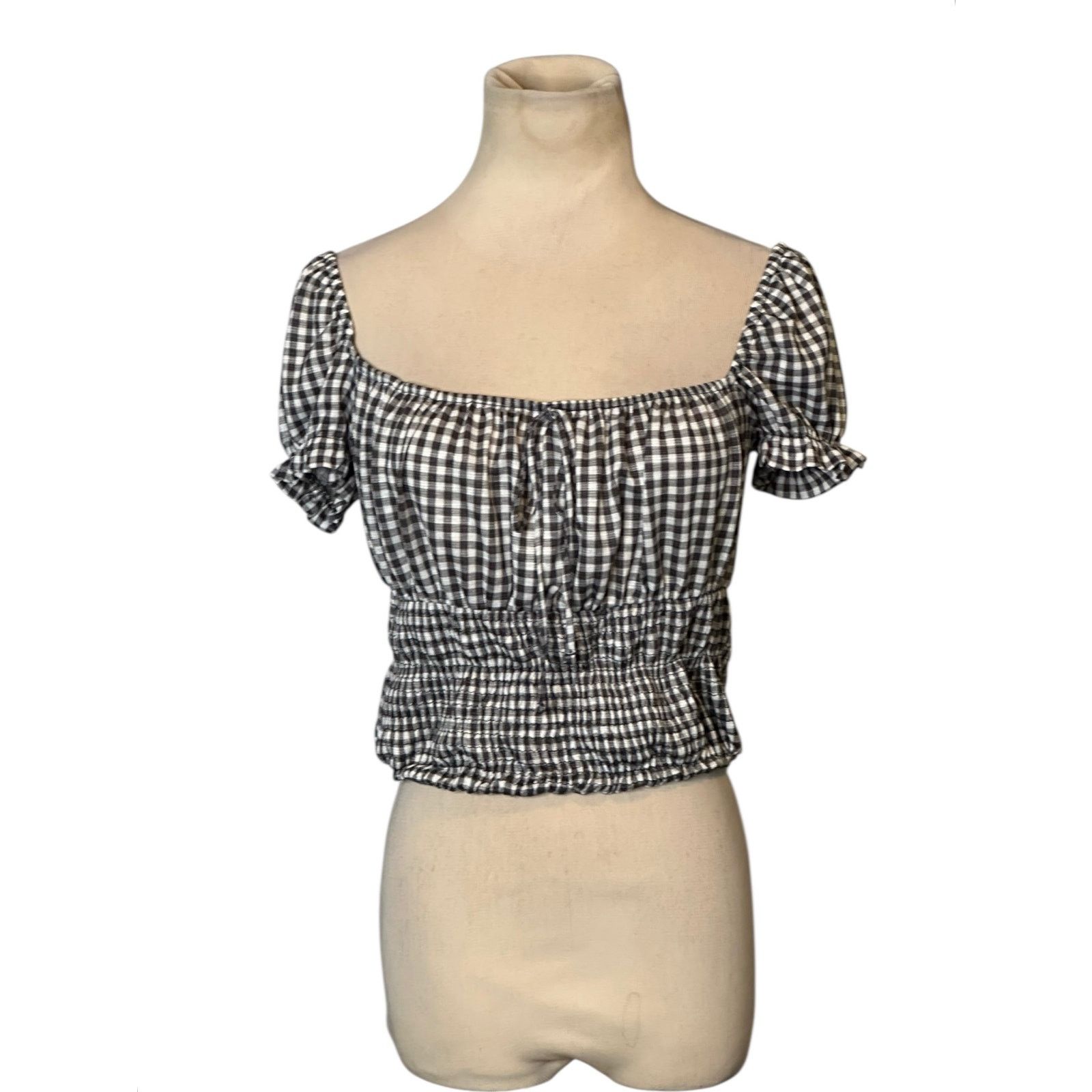 Bershka Bershka black white check short sleeves peasant top size m Size M / US 6-8 / IT 42-44 - 10 Thumbnail