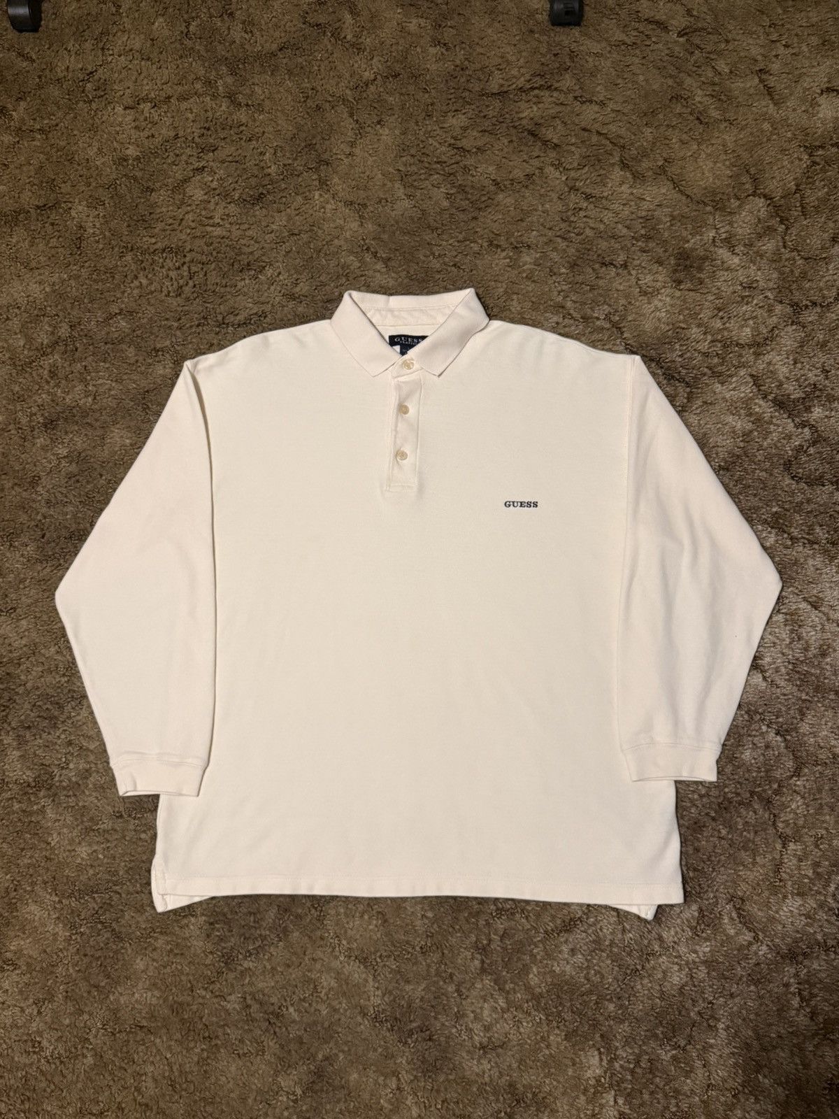 Guess Vintage Guess Small Logo Long Sleeve Polo Cream Large Size US L / EU 52-54 / 3 - 1 Thumbnail
