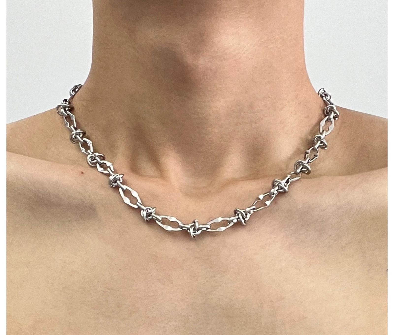 Jewelry Barbed Wire Silver Necklace Size ONE SIZE - 6 Thumbnail