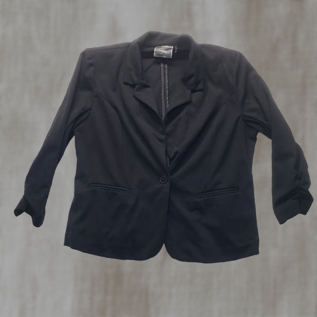 Christian Siriano Christian Siriano Blazer Women's XL Charcoal Gray 3/4 Ruched Sleeve Stretch Knit Size XL / US 12-14 / IT 48-50 - 1 Thumbnail