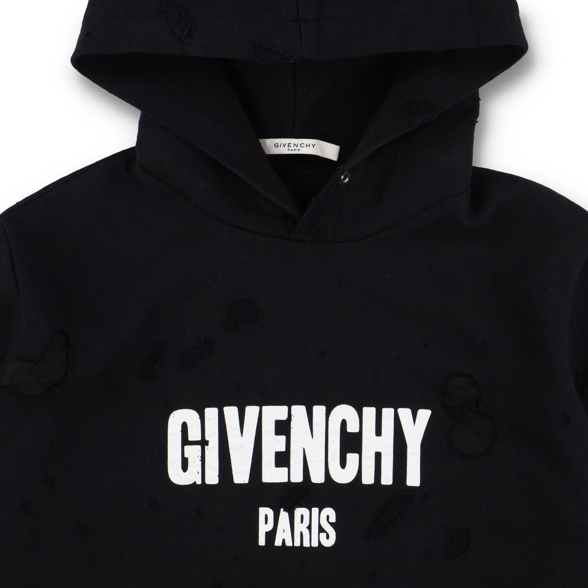 Givenchy Black Destroyed Logo Hoodie Size L / US 10 / IT 46 - 5 Thumbnail