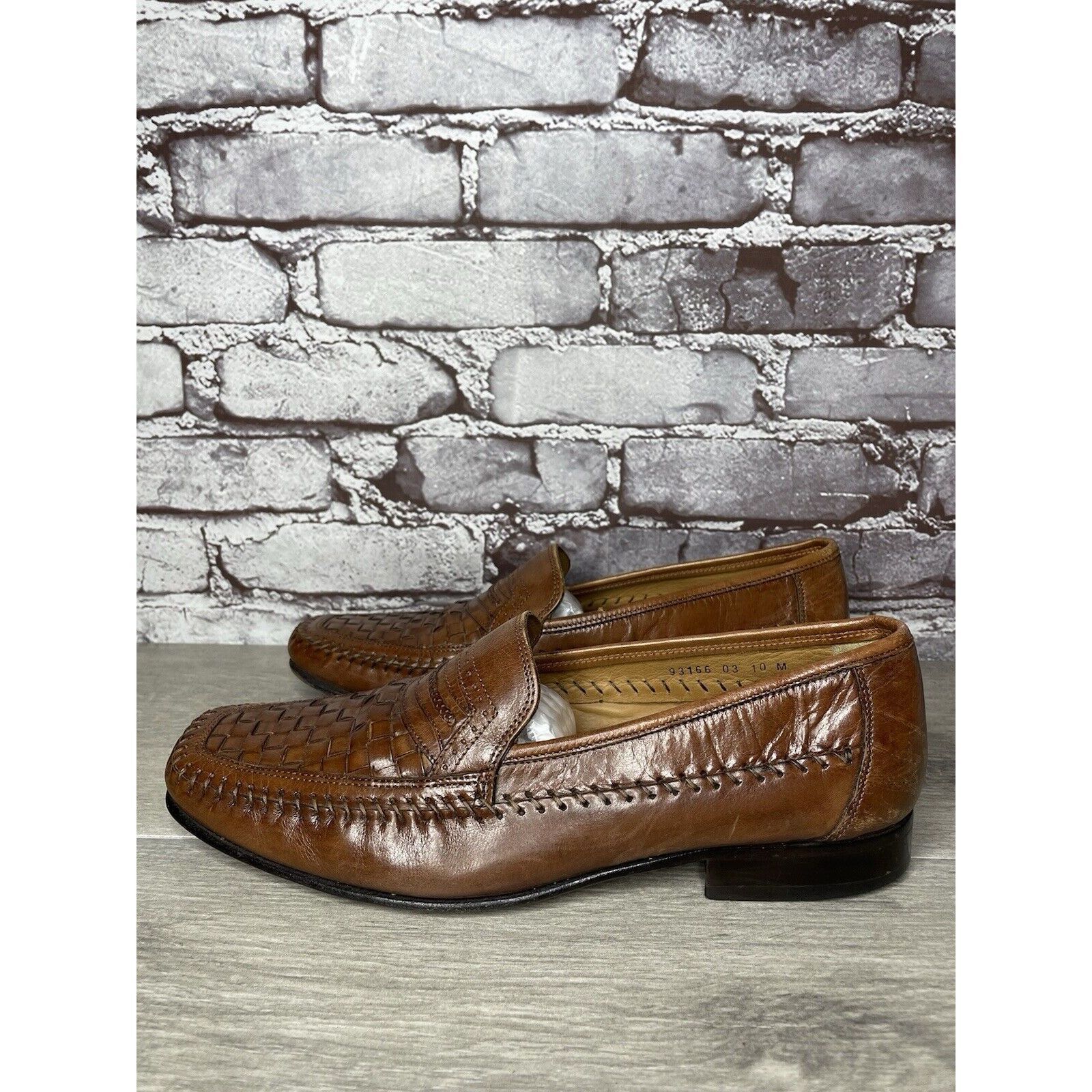 Other Brass Boot Brown Leather Basket Weave Loafers Dress Shoes Me Size US 10 / EU 43 - 20 Thumbnail