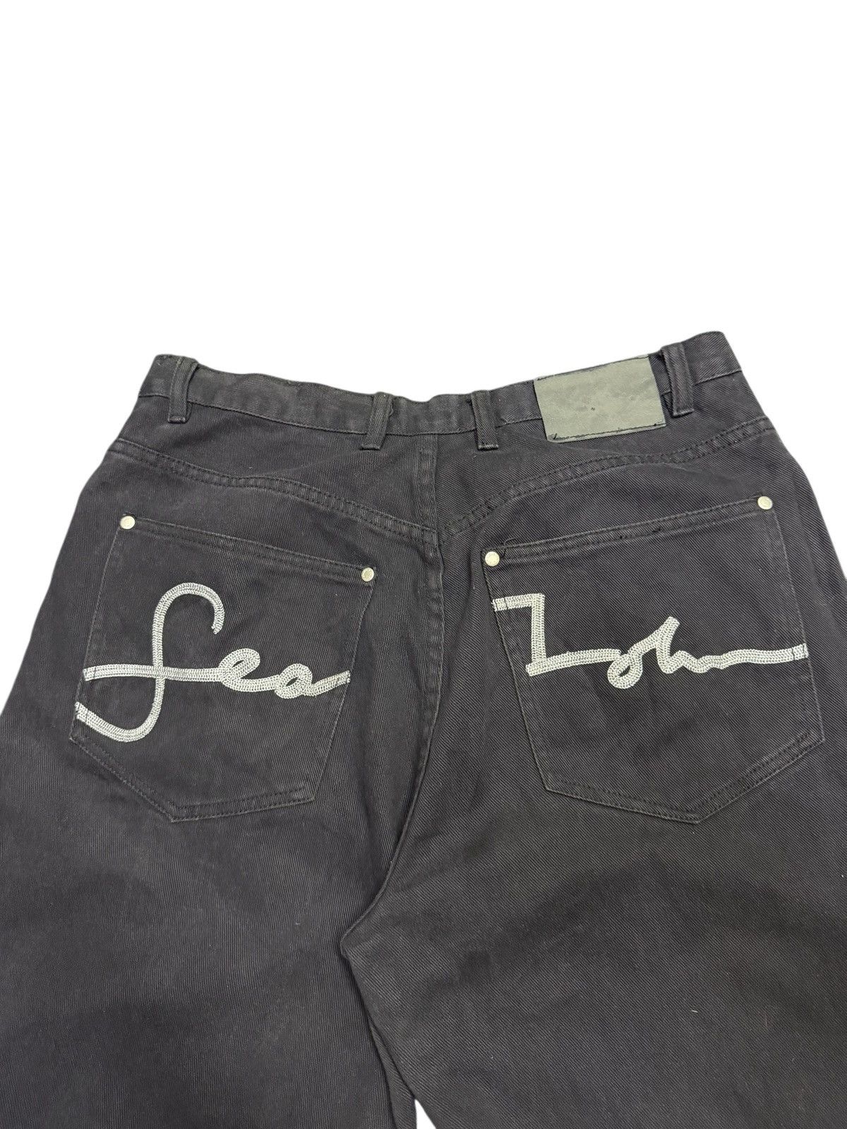 Sean John Vintage Sean Jean Super Black Baggy Denim Embroidered Size US 34 / EU 50 - 6 Thumbnail