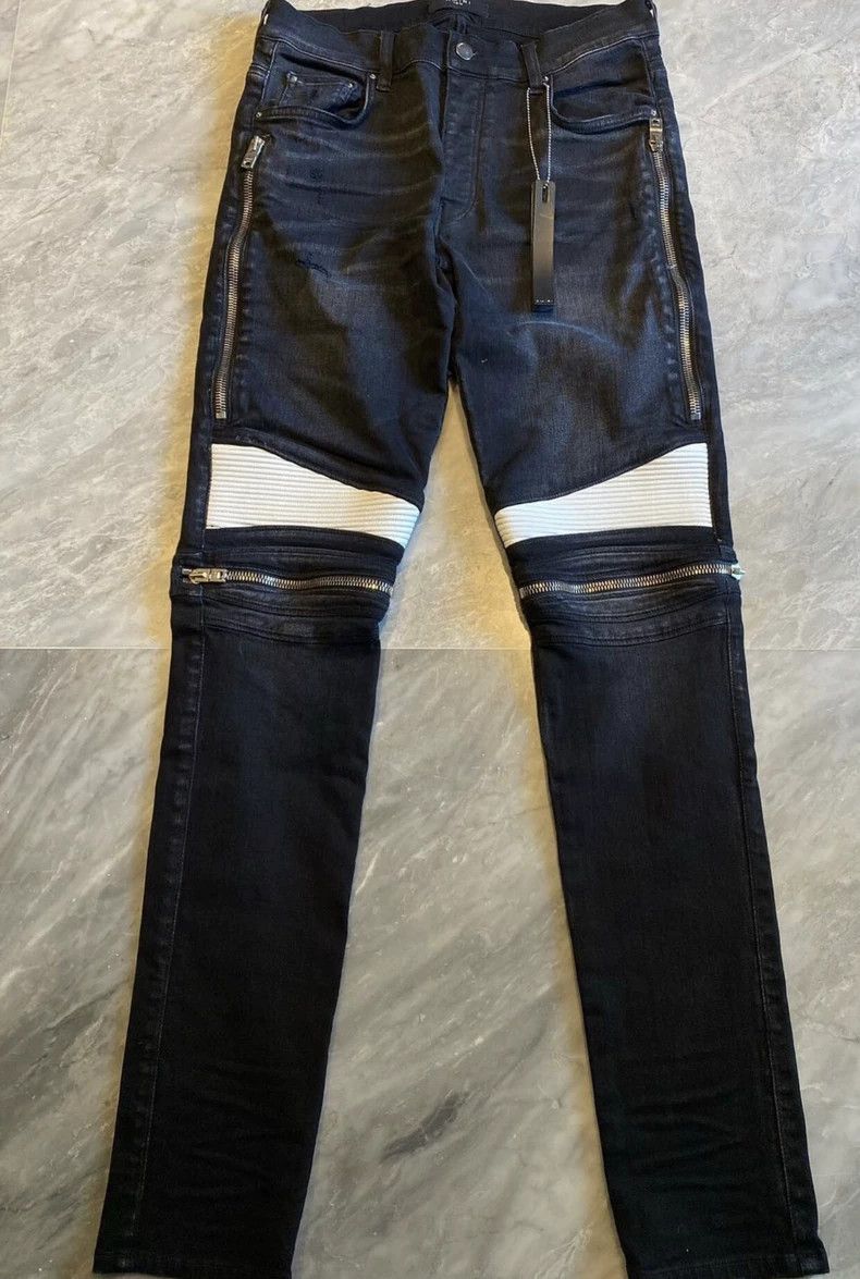 Amiri retro mx2 black and white patched denim jeans