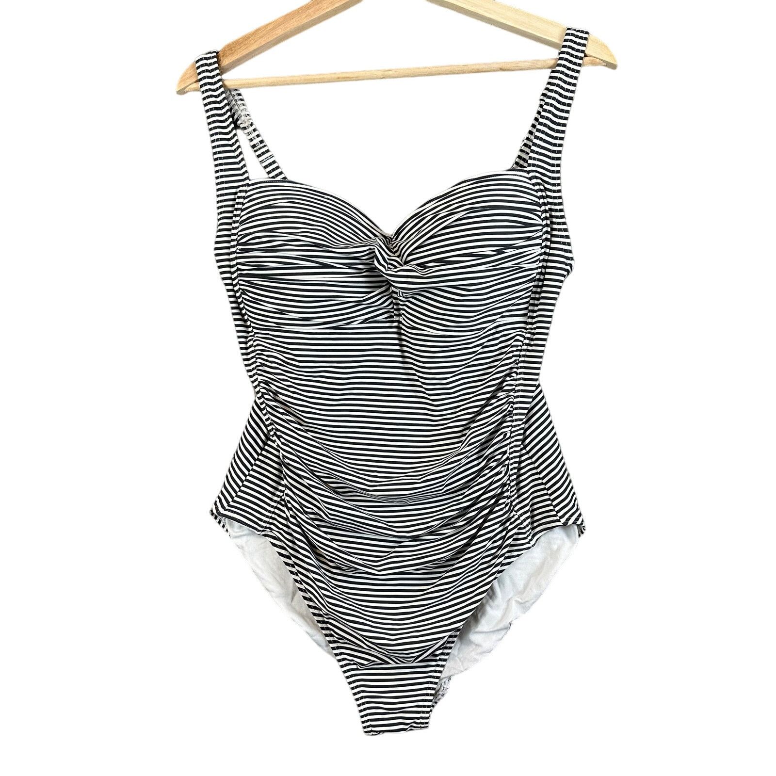 Other Bond-Eye One Piece Ruched SwimSuit Black White Stripe 12 Size XL / US 12-14 / IT 48-50 - 1 Thumbnail