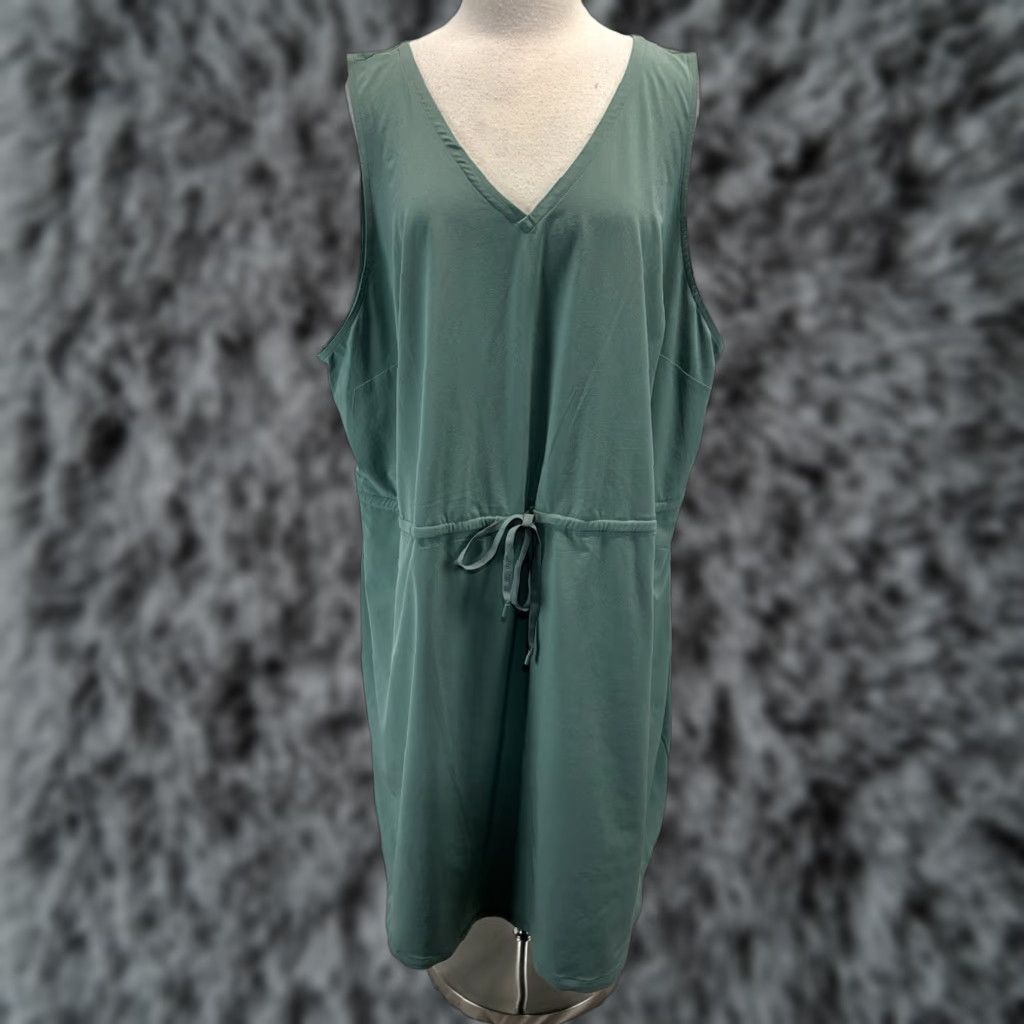 Eddie Bauer Eddie Bauer Easy Tank Dress 3X Plus Women Green Drawstring Waist Outdoor Tank Dress Sleeveless V-Neck Casual Travel Solid Polyester Blend Short Womens Size XXL / US 16-18 / IT 52-54 - 1 Thumbnail