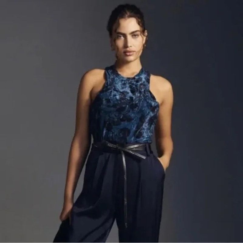 Anthropologie Anthropologie Pilcro NWT Blue Floral Velvet Tank Top SZ S Size S / US 4 / IT 40 - 3 Thumbnail