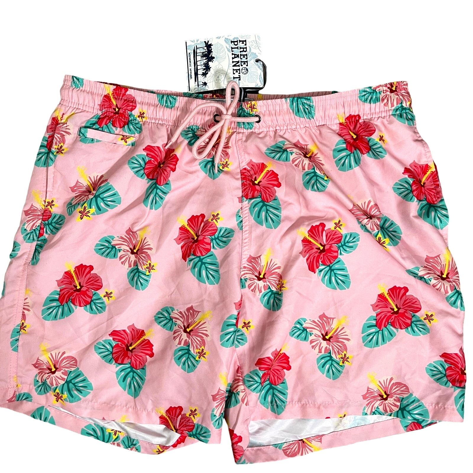 Free Planet Free Planet 7" Hibiscus Swim Trunks Shorts Pink Sz XL - $48 Size US 36 / EU 52 - 1 Thumbnail