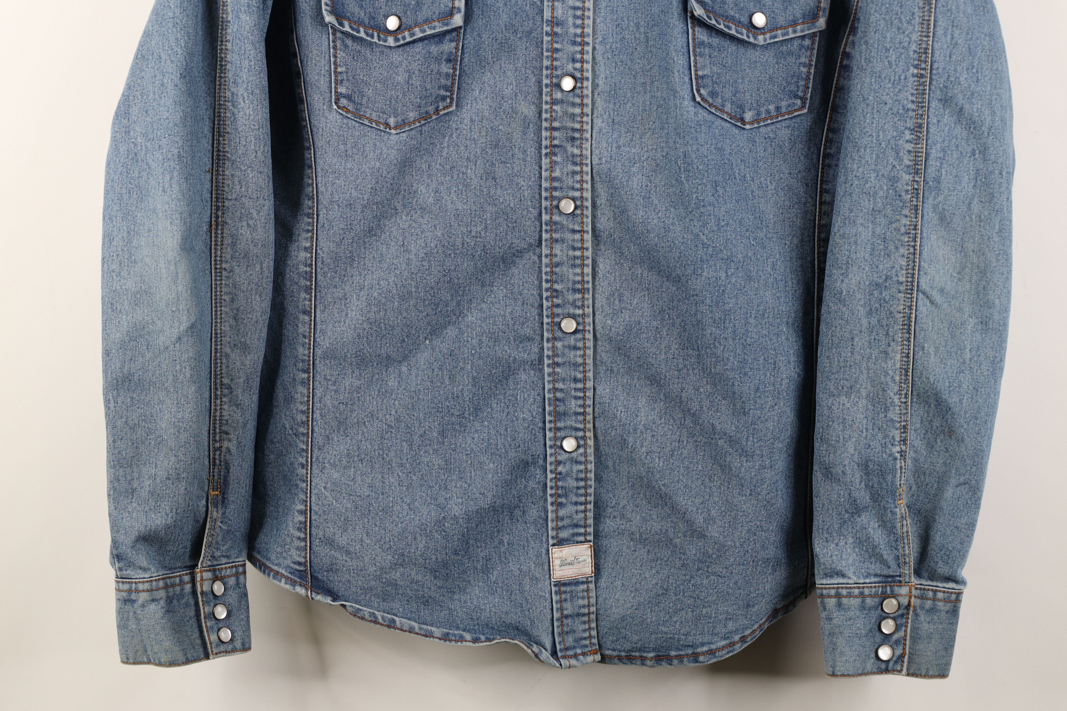 Levi's Vintage Y2K Levis Babydoll Snap Button Denim Shirt Stretch Size XL / US 12-14 / IT 48-50 - 3 Thumbnail
