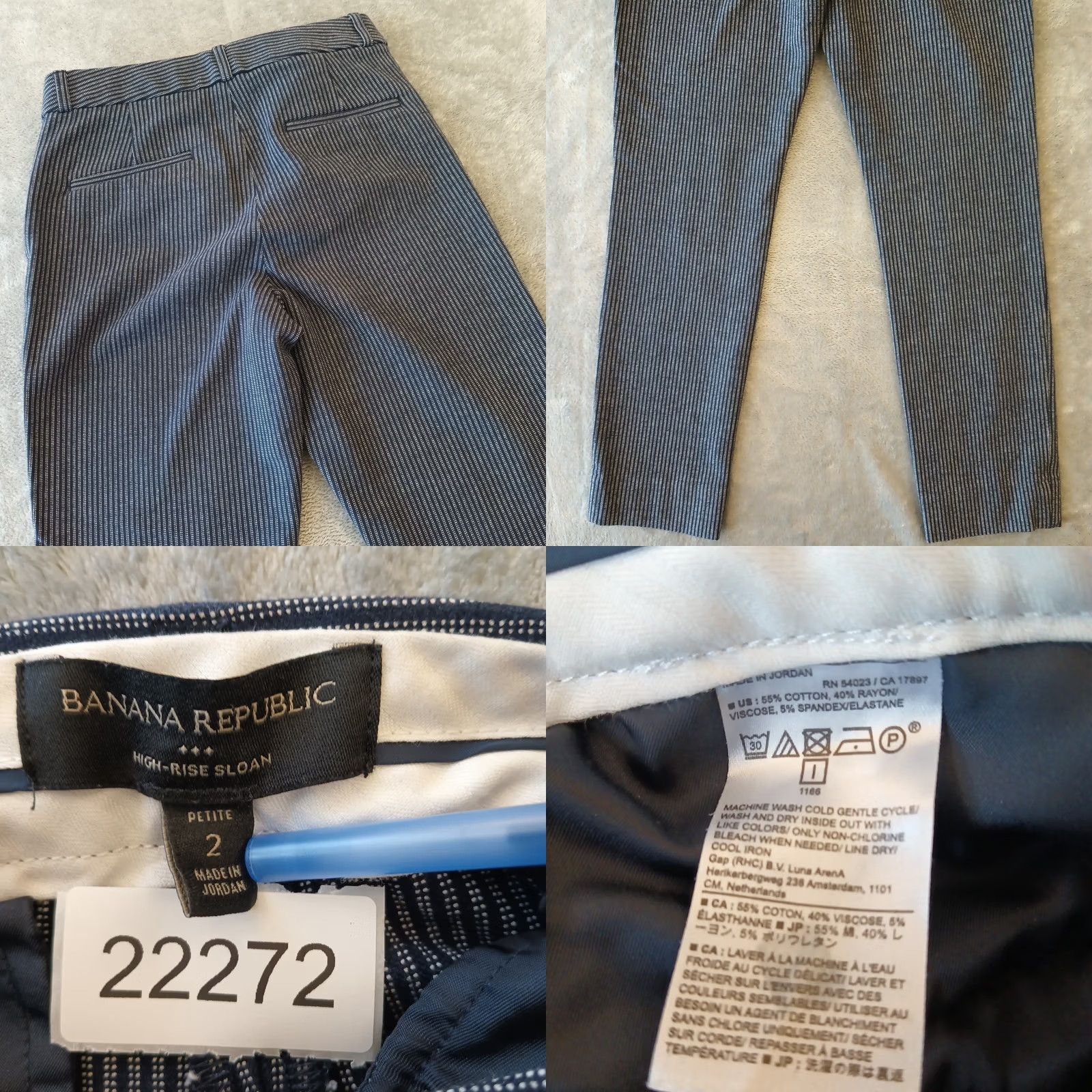 Banana Republic Banana Republic Sloan Ankle Pants Womens 2P Petite Blue Striped Pockets 27x25 Pant Easy Care Cotton Blend Straight Leg 25in Inseam Mens Women Girls Size 26" / US 2 / IT 38 - 8 Thumbnail