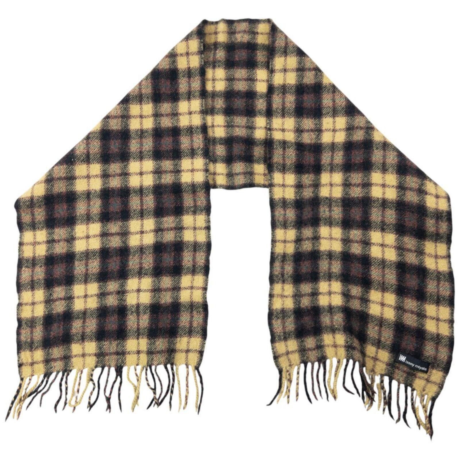Issey Miyake Vintage 2000s Issey Miyake Checkered Wool Tassel Scarf Size ONE SIZE - 2 Thumbnail