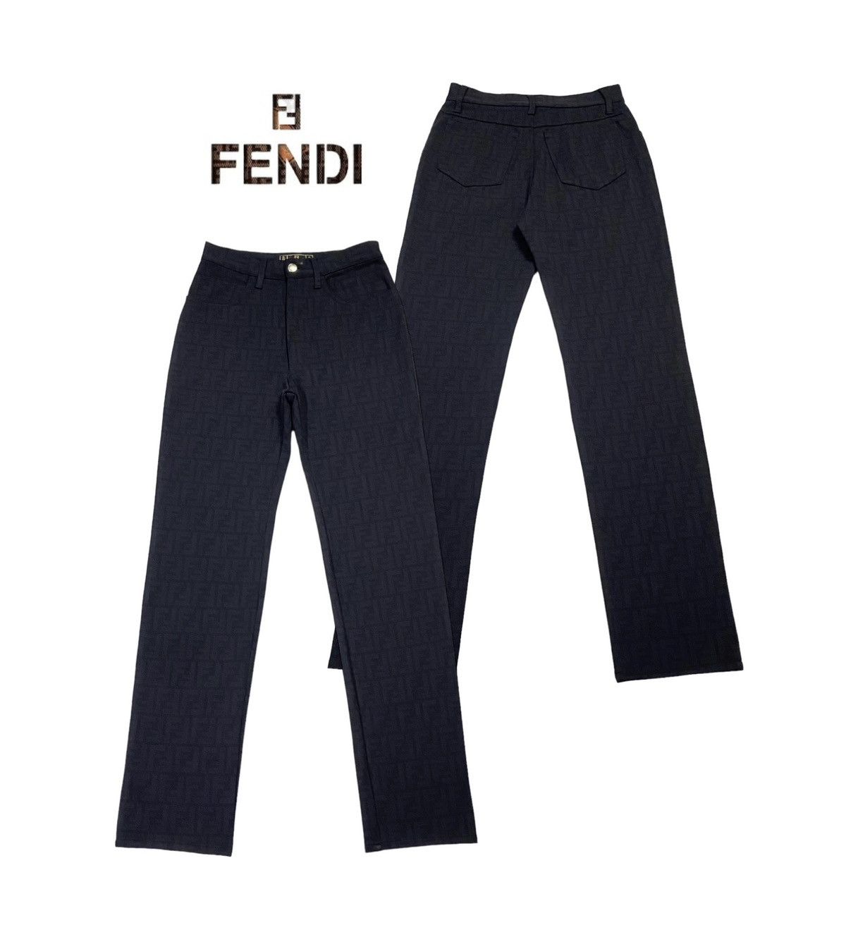 Fendi Vintage Fendi Zucca Monogram Stretch Black Pants Size 25" / US 0 / IT 36 - 1 Thumbnail