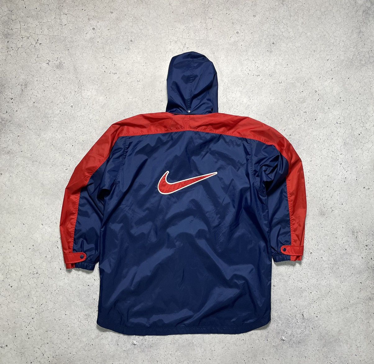 Nike × Vintage Vintage 90's Nike Big Swoosh Logo Drill Y2K Nylon Jacket Size US XL / EU 56 / 4 - 1 Thumbnail
