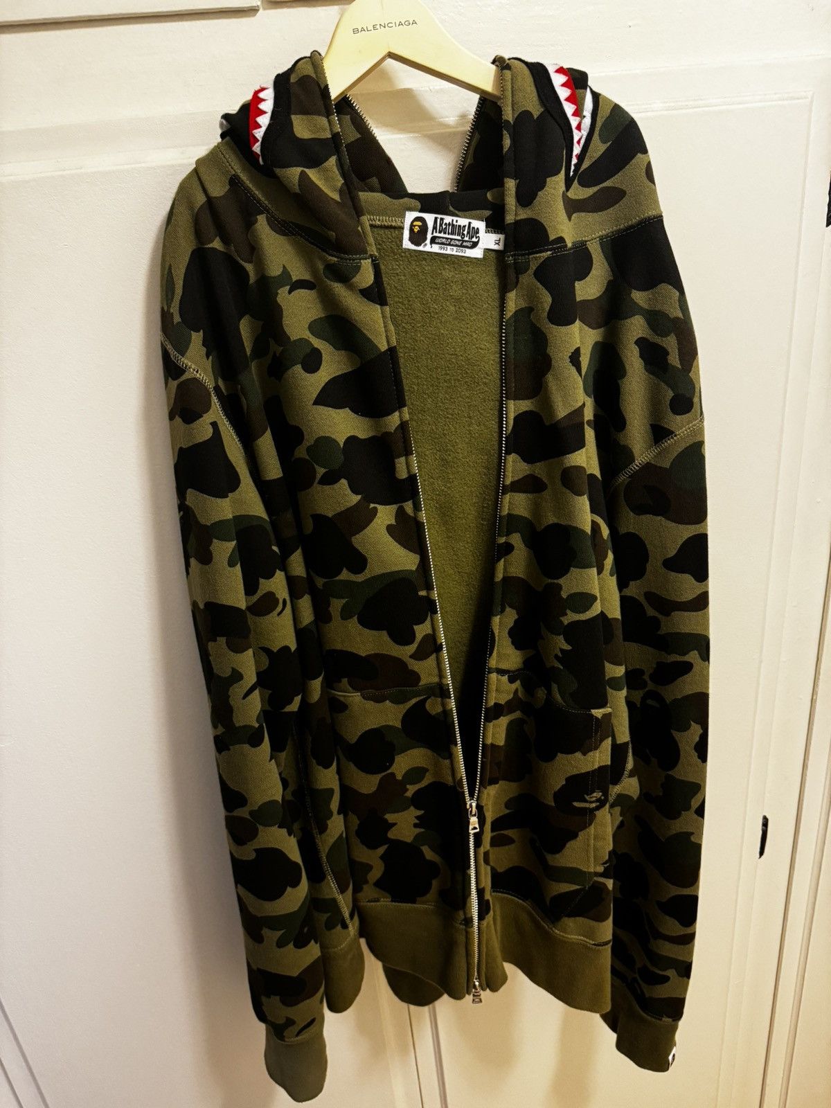 image of Bape 1St Camo 2Nd Shark Full Zip Hoodie in Green, Men's (Size XL)