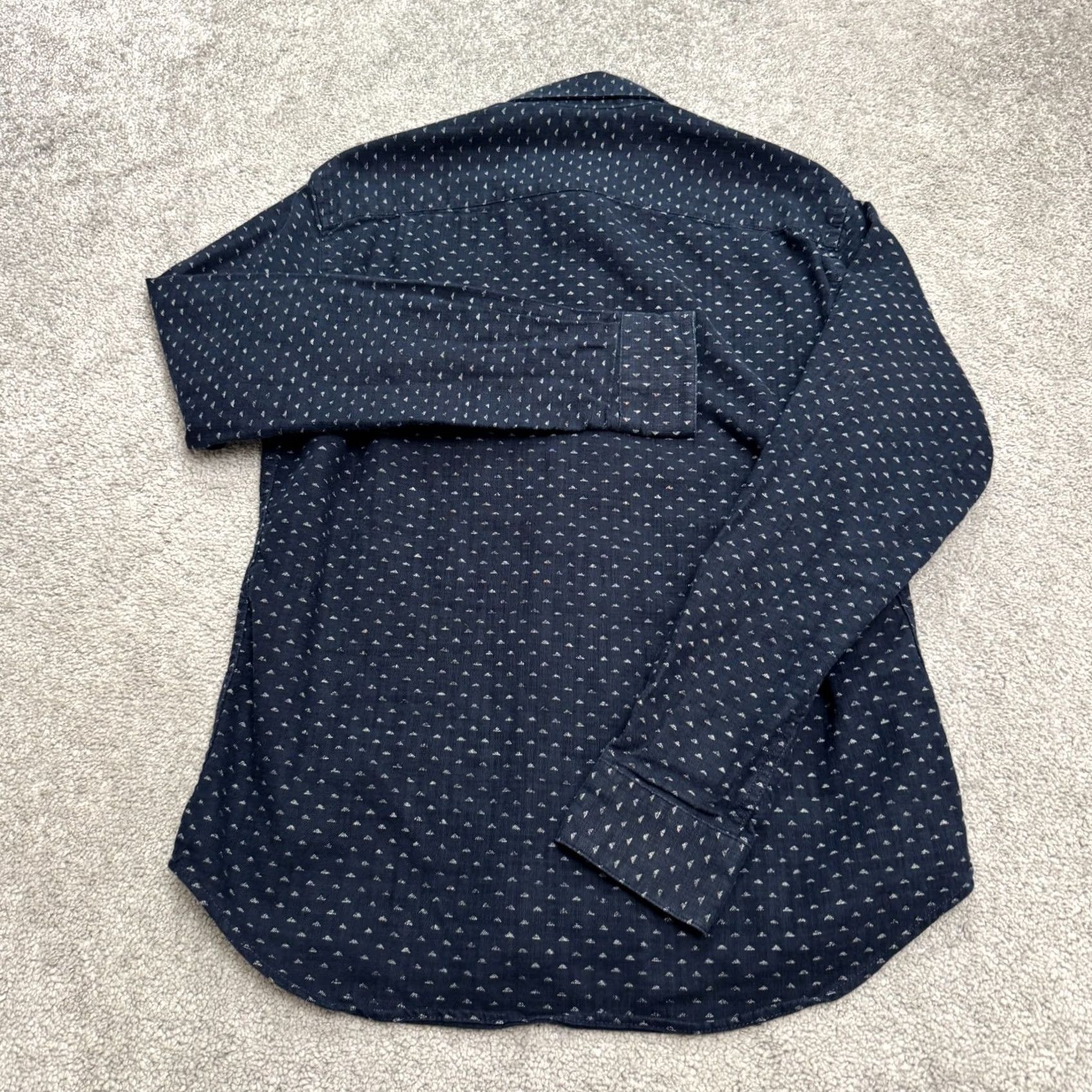 Vintage Blade + Blue Shirt Mens Small Navy Blue Cotton Long Sleeve Button-Up Geometric Button-Down Casual, Workwear, Travel Size US S / EU 44-46 / 1 - 2 Thumbnail