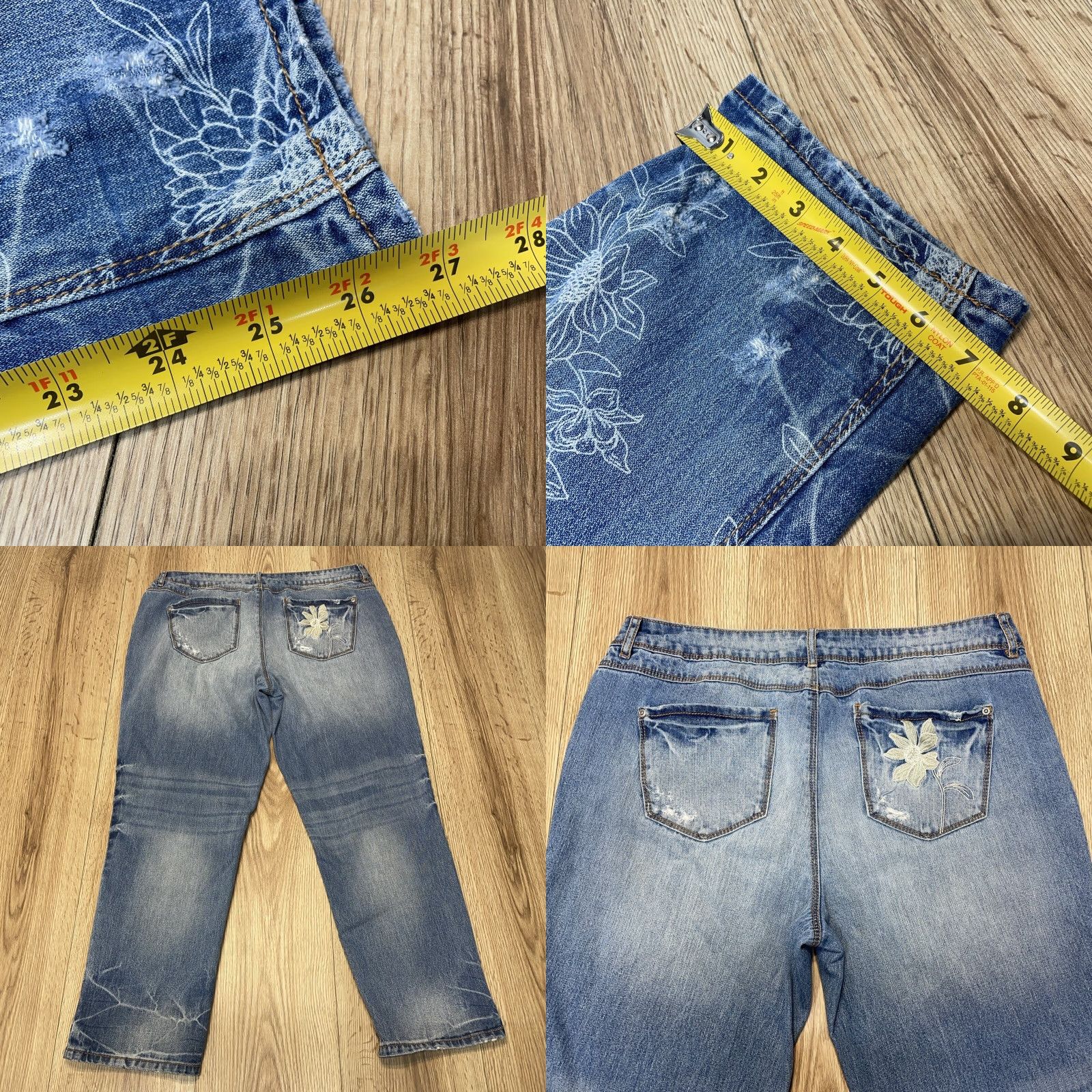 Denime VINTAGE Est. 1948 Denim Cropped Jeans Size 16 Women Blue Distressed Embroidered Size ONE SIZE - 8 Thumbnail