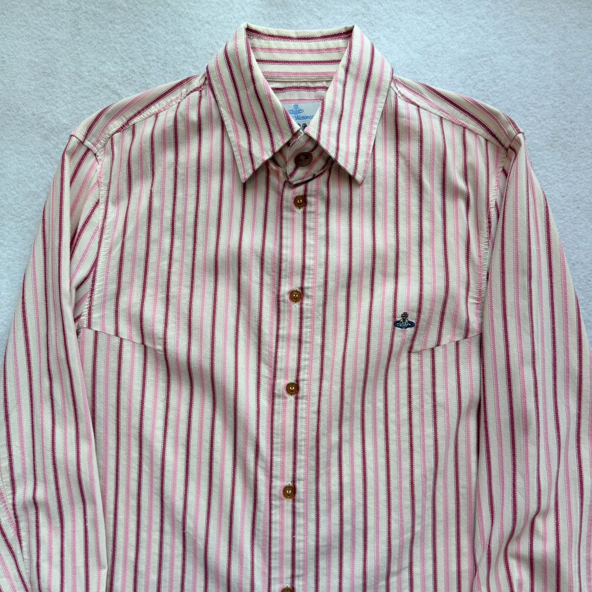 Vivienne Westwood 2000s Vivienne Westwood Man Pink Pinstripe Orb Shirt Size US L / EU 52-54 / 3 - 2 Thumbnail
