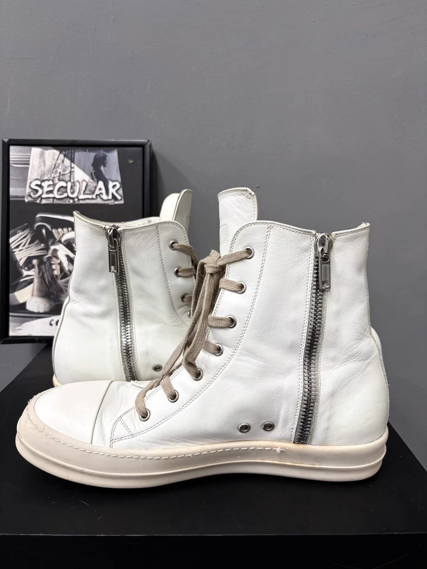 Rick Owens RickOwens Mainline Pure White Leather High-Top Sneakers K34 Size US 10 / EU 43 - 5 Thumbnail