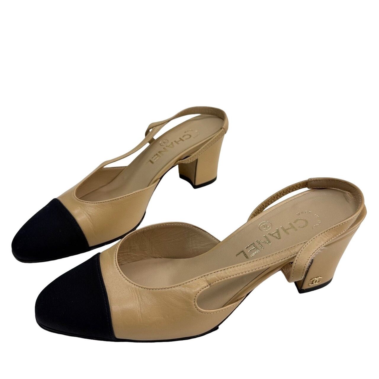 Chanel Chanel Slingback Heels Beige Black Size 36 Size US 6 / IT 36 - 1 Thumbnail