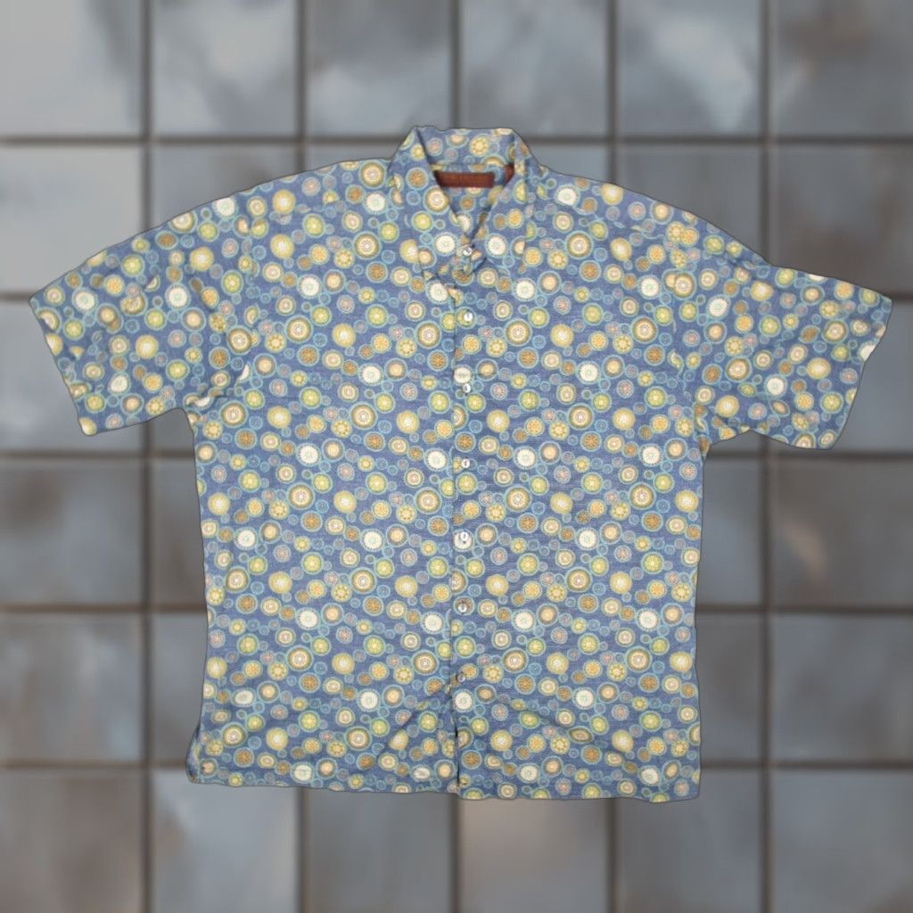 Tori Richard Tori Richard Shirt Mens Large Blue Button Up Hawaiian Cotton Lawn Geometric 60s 70s Retro Tropical Shirt Mens L Blue Size US L / EU 52-54 / 3 - 1 Thumbnail