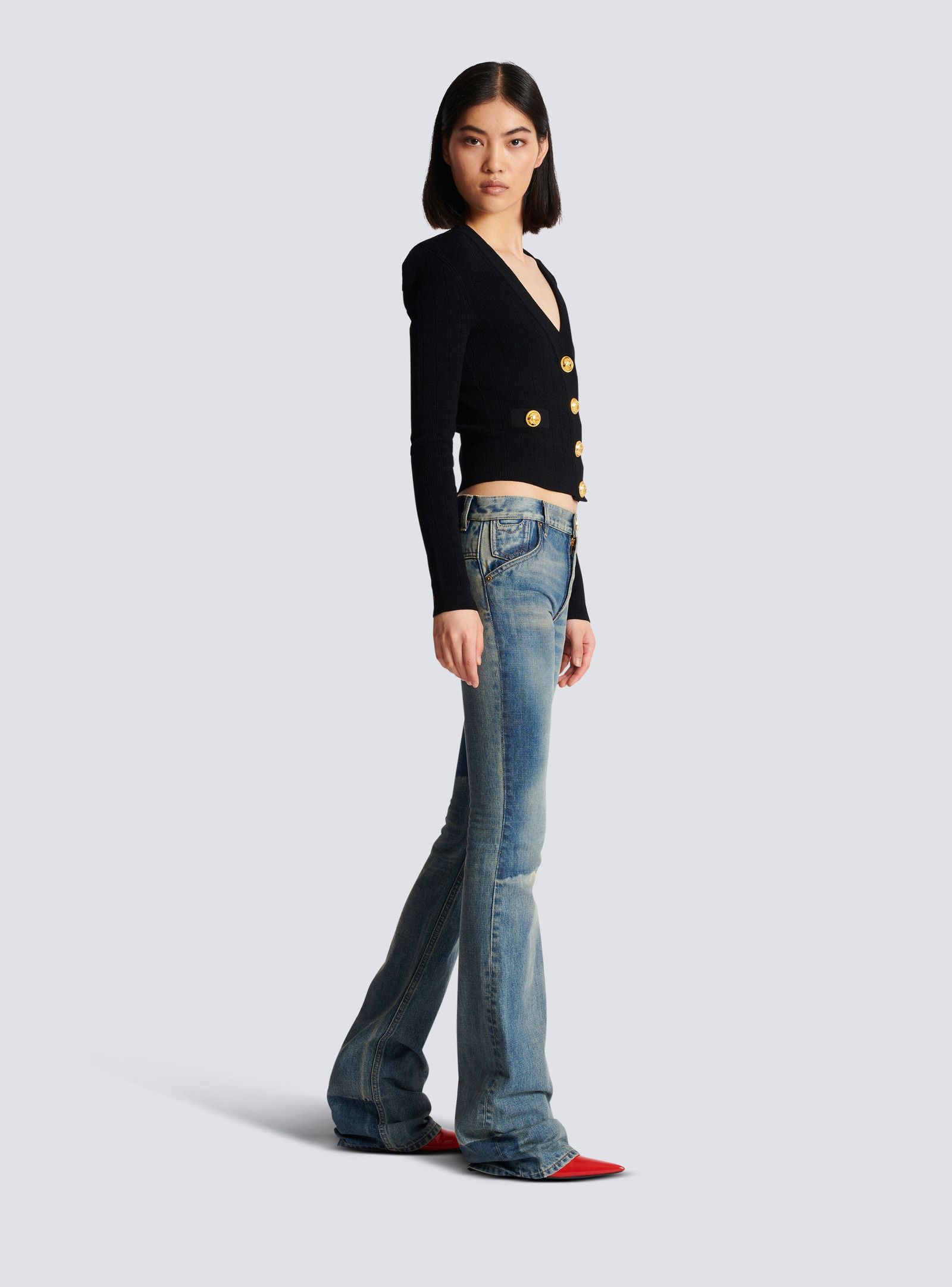 Balmain o1loc1c0526 Cropped cardigan in Black Size M / US 6-8 / IT 42-44 - 3 Thumbnail
