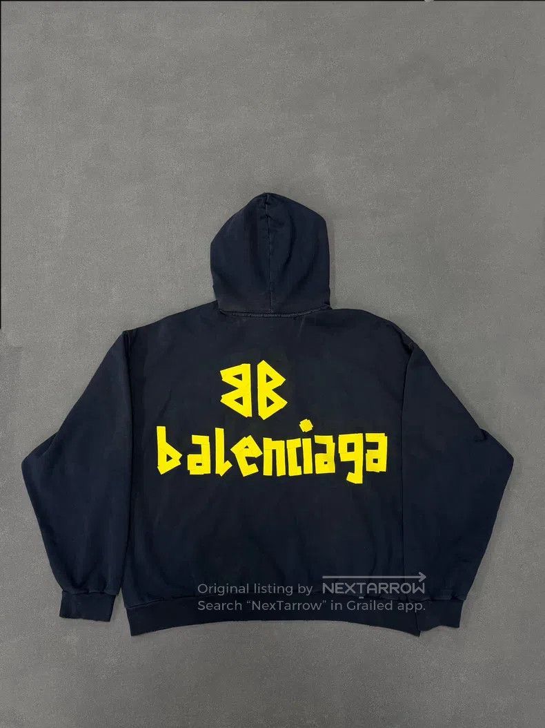 Balenciaga Balenciaga Masking Tape Aged Destruction Hoodie (Dark Blue Size US S / EU 44-46 / 1 - 2 Thumbnail