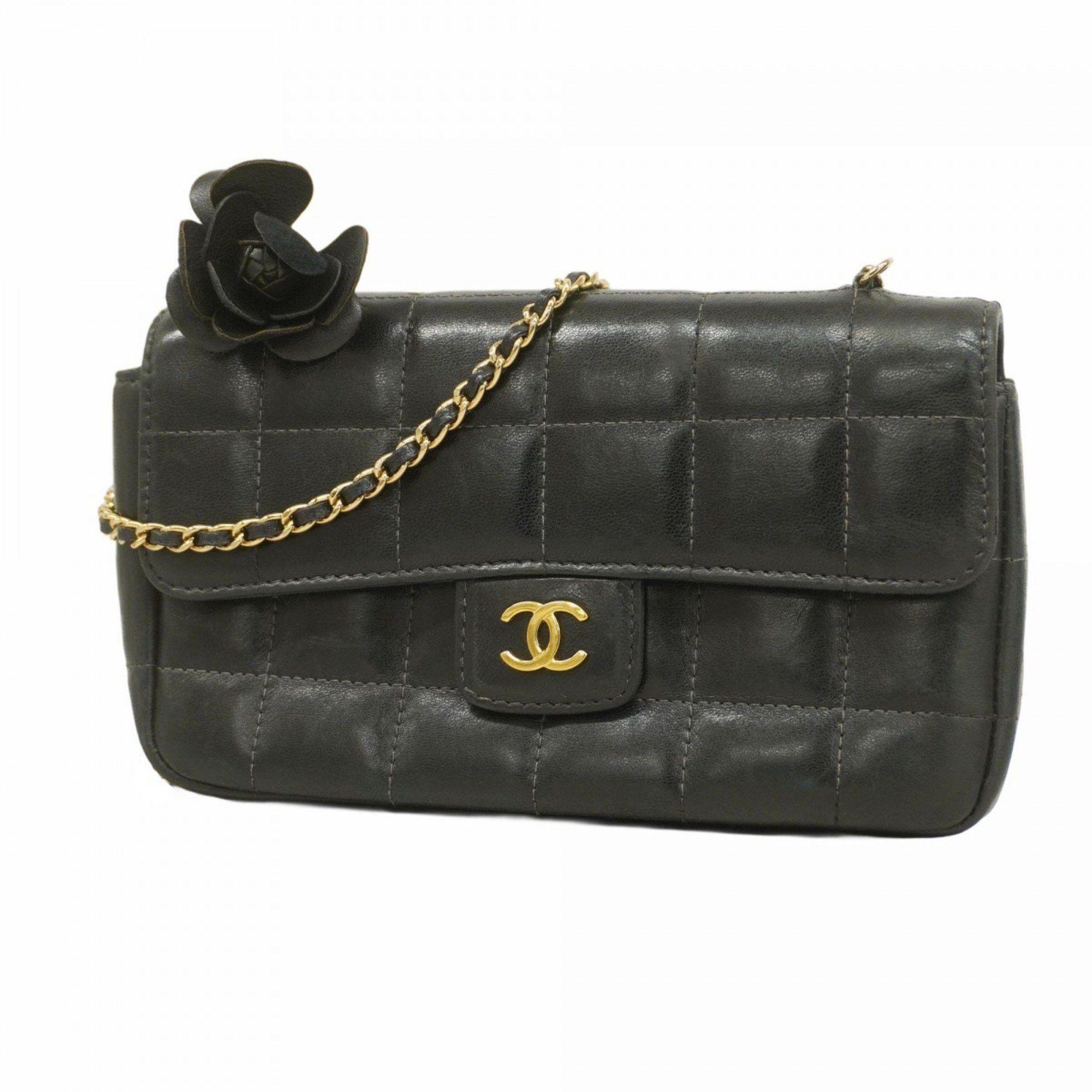Chanel Shoulder Bag Chocolate Bar Chain Lambskin Black Women's