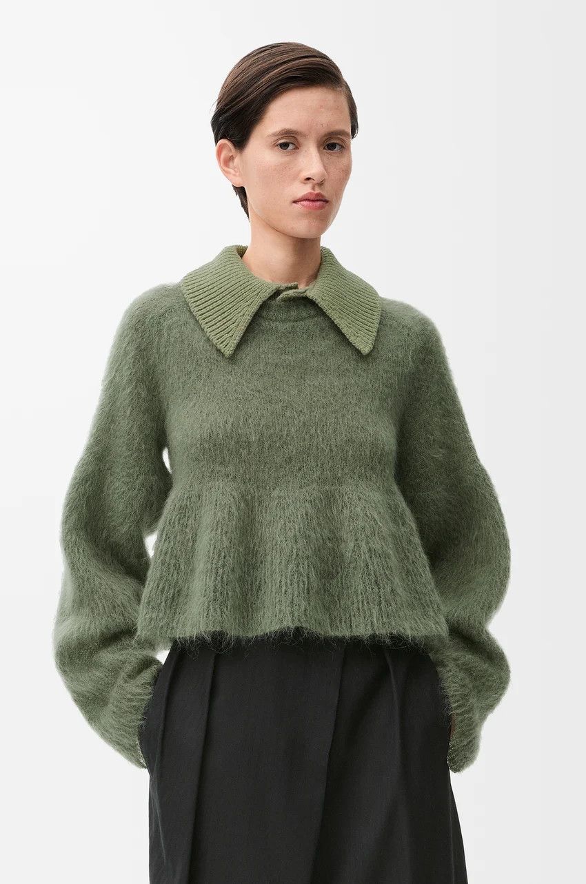 Loewe o1loc1c0525 Polo Sweater In Mohair Blend in Khaki Green Size XS / US 0-2 / IT 36-38 - 3 Thumbnail