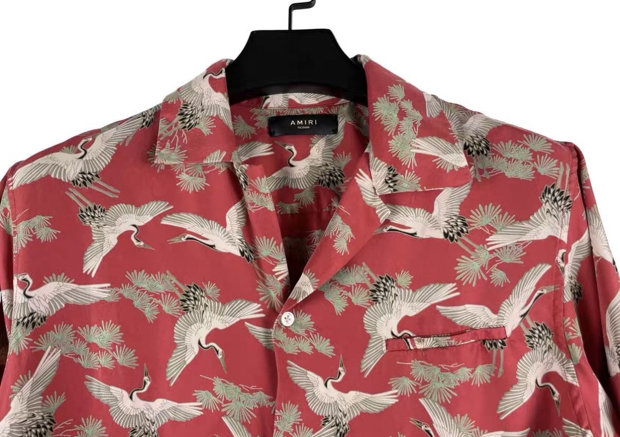 Amiri Amiri Silk Short Sleeve Shirt with Crane Print J31 Size US M / EU 48-50 / 2 - 3 Thumbnail