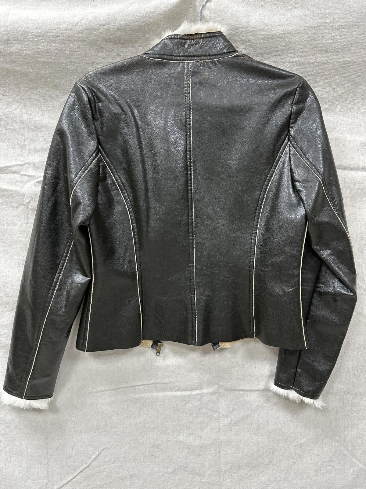 Designer Ezzentric Women's Black Leather Jacket with Faux Fur Trim Size M / US 6-8 / IT 42-44 - 5 Thumbnail
