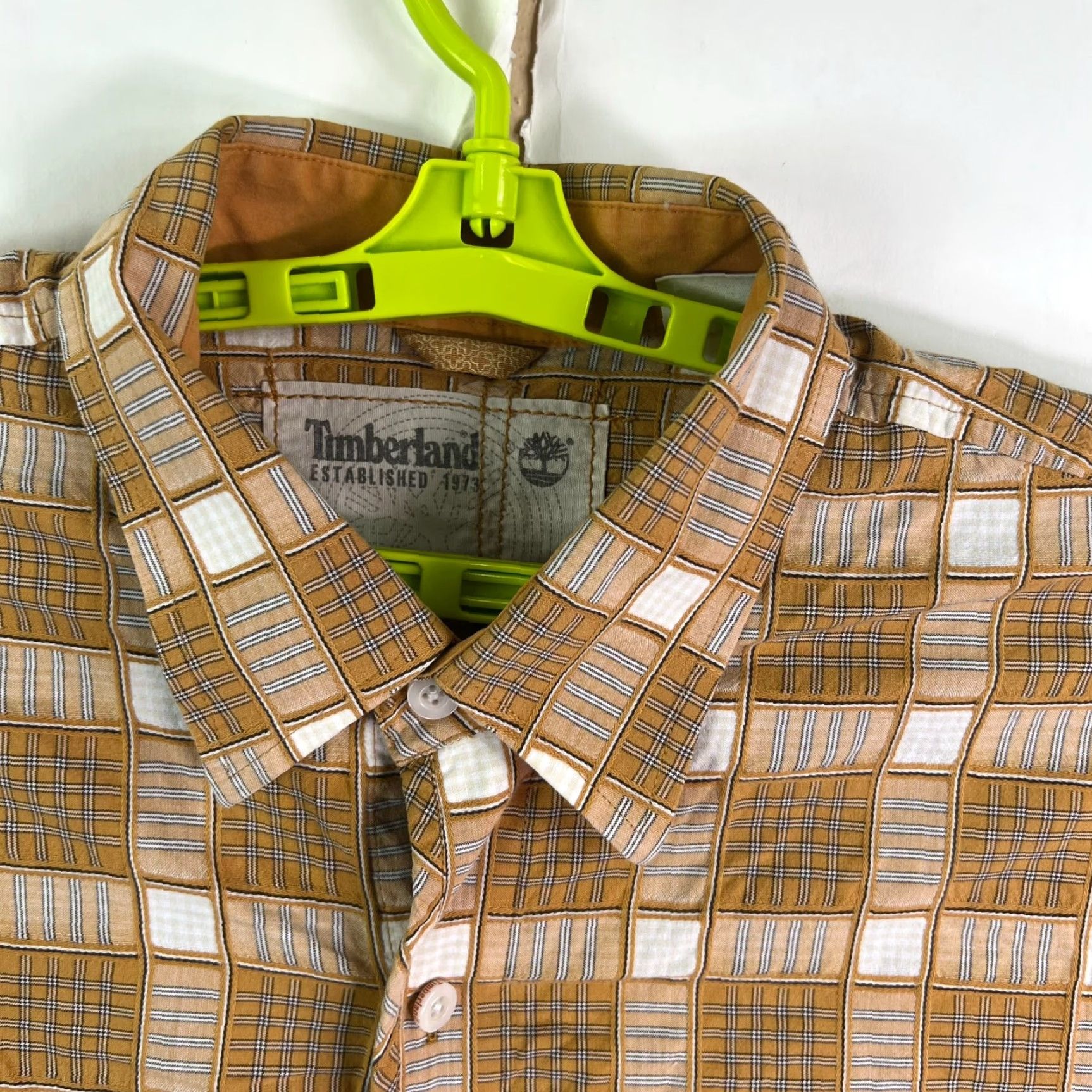 Timberland Timberland Plaid Button-Up Shirt Mens XL Brown Short Sleeve Casual Workwear Cotton Pocket Embroidered 54 Chest Regular Size US XL / EU 56 / 4 - 3 Thumbnail