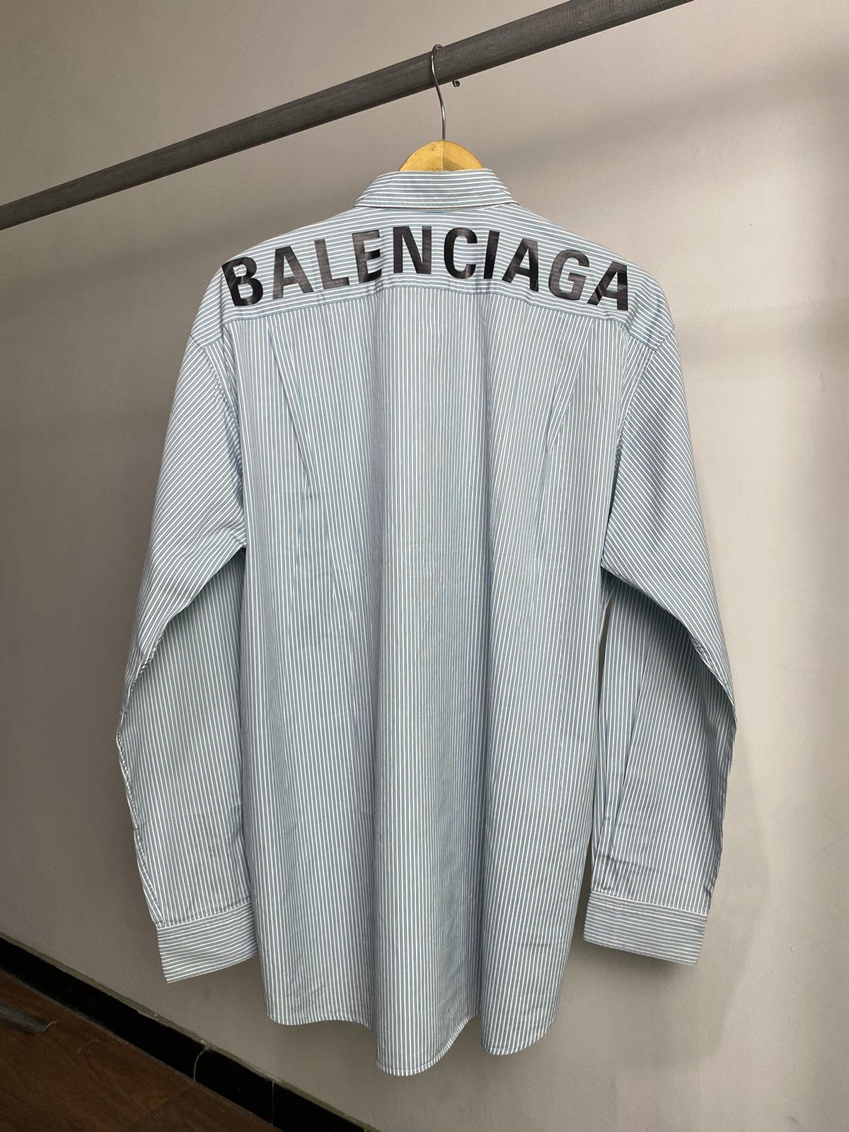 image of 2017 Balenciaga Archetype Striped Textured Oversize Shirt, Men's (Size Large)