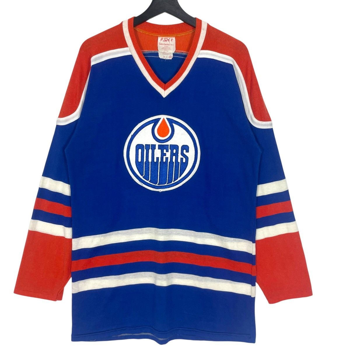 Vintage 70s Oilers Hockey Jersey Distressed NFL V Neck