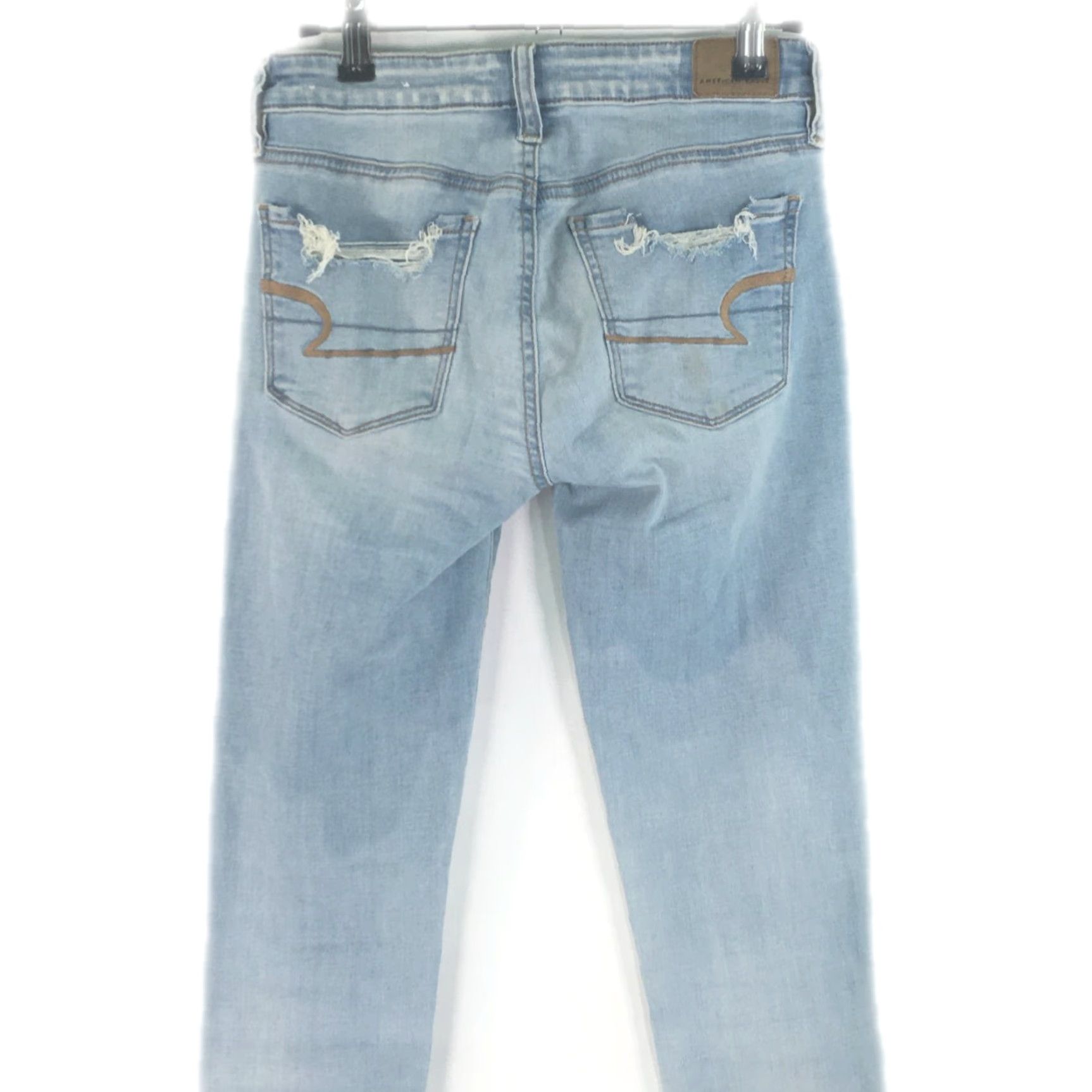 Vintage American Eagle Jeans Womens Distressed Blue Denim Jegging Super Stretch Size 0 Size 25" / US 0 / IT 36 - 2 Thumbnail