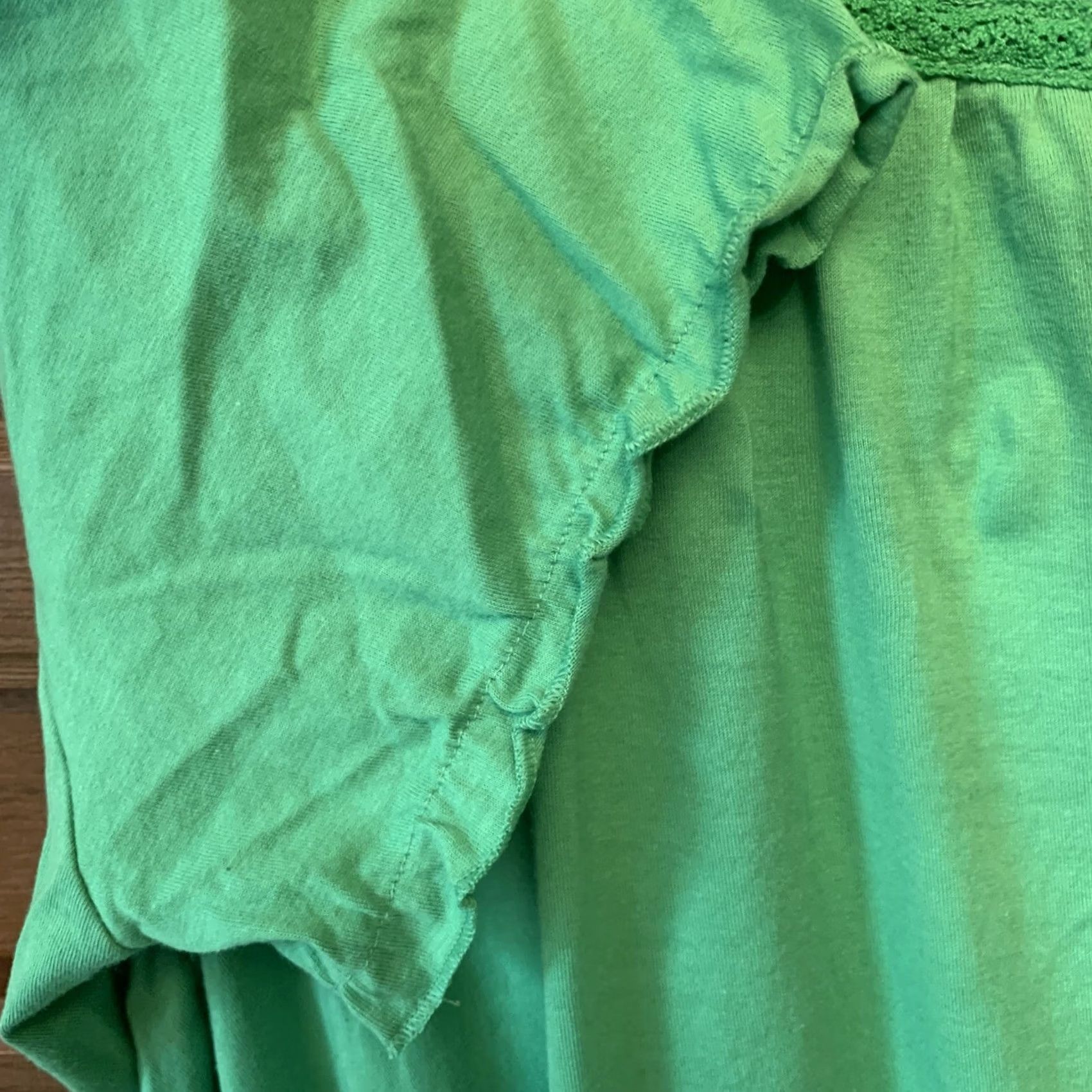 Vintage JMS Shirt Plus 2X Green Knit Short Sleeve Round Neck Ruffle Cotton NWT 775 Womens Size XXL / US 16-18 / IT 52-54 - 7 Thumbnail