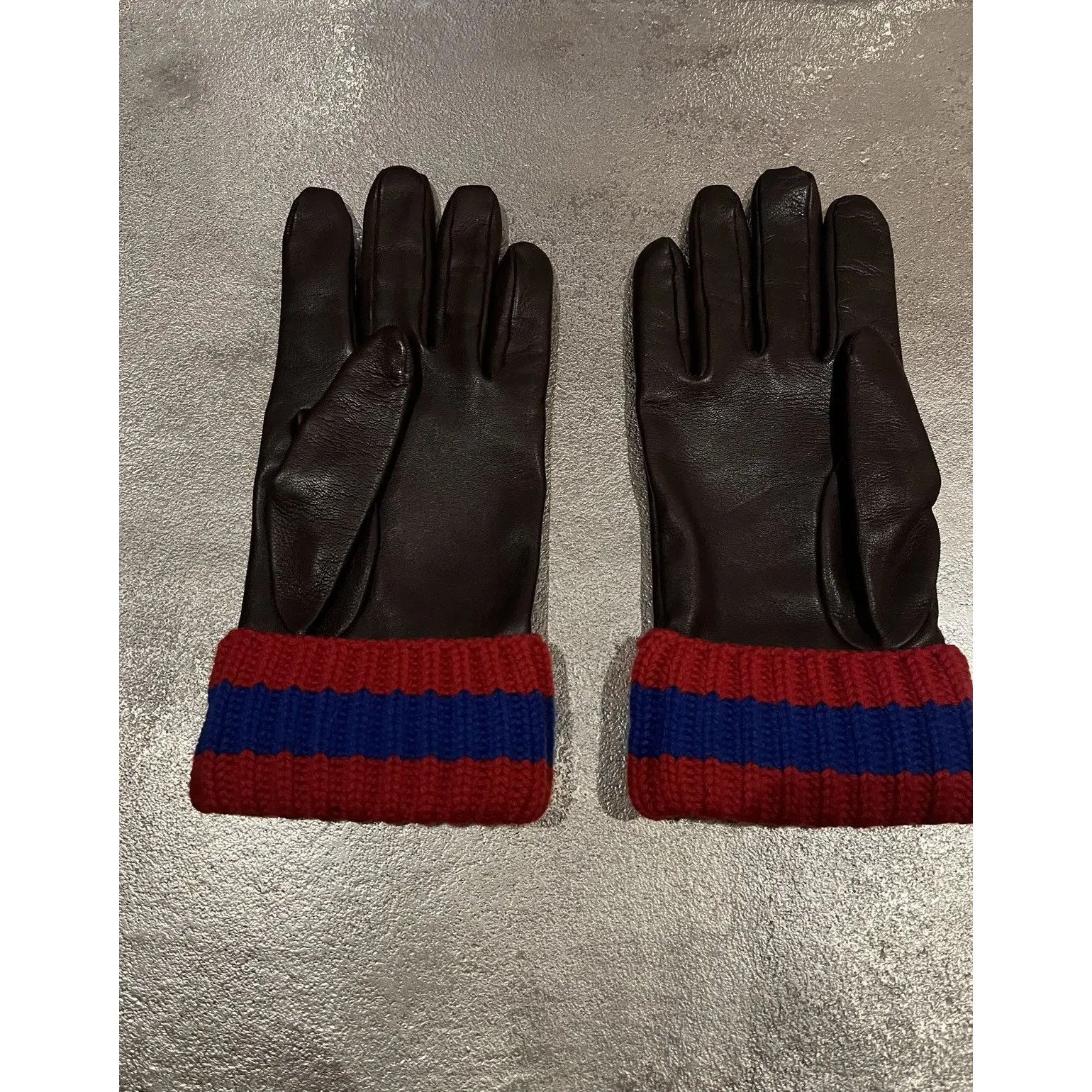 Gucci o1rshd1 Q:4 / 8/S Leather & Cashmere Cuff Gloves in Brown Size ONE SIZE - 2 Thumbnail