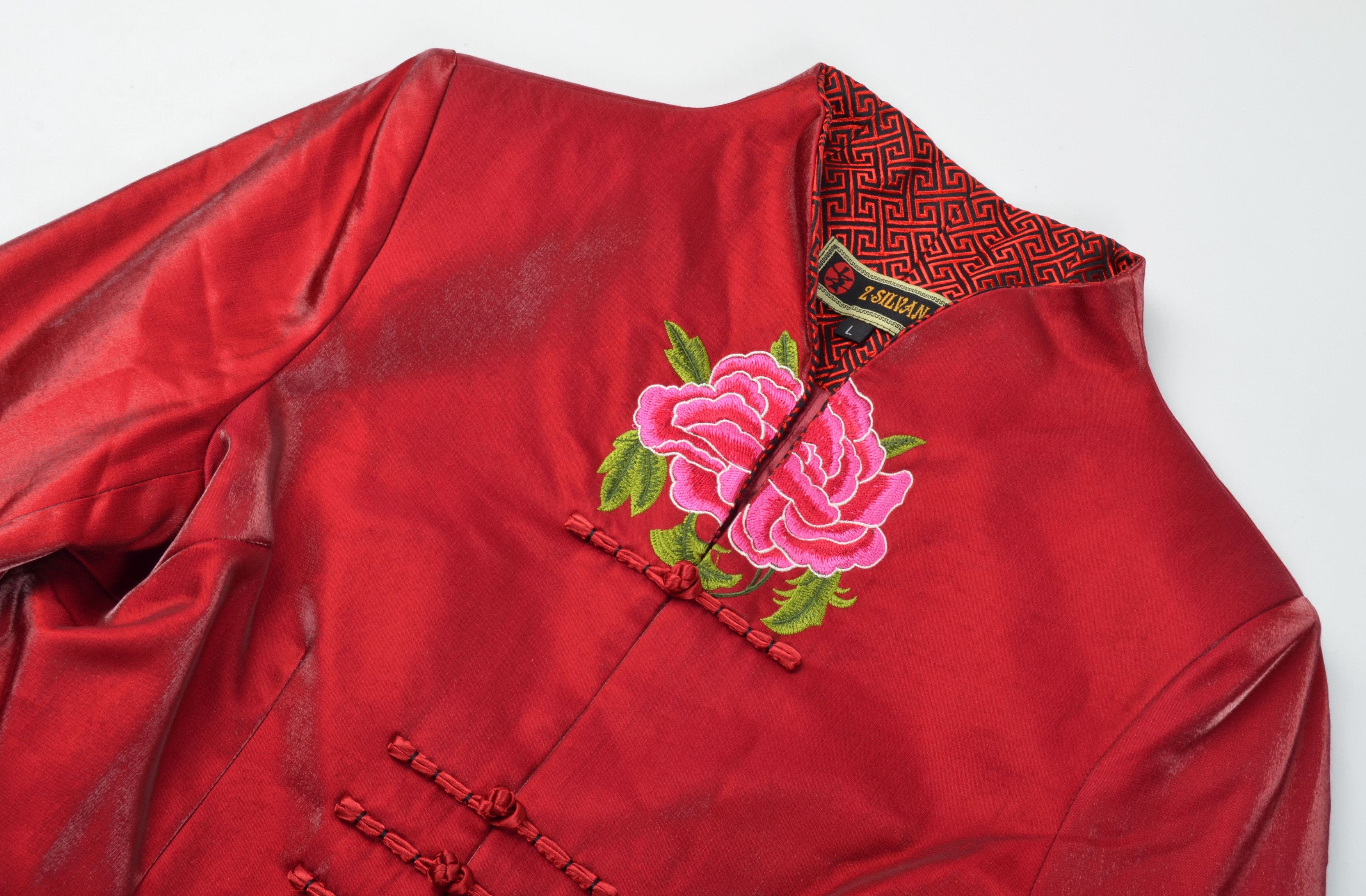 Japanese Brand Vintage Y2K Chinese Red Mandarin Blouse Jacket Blazer Size L / US 10 / IT 46 - 5 Thumbnail