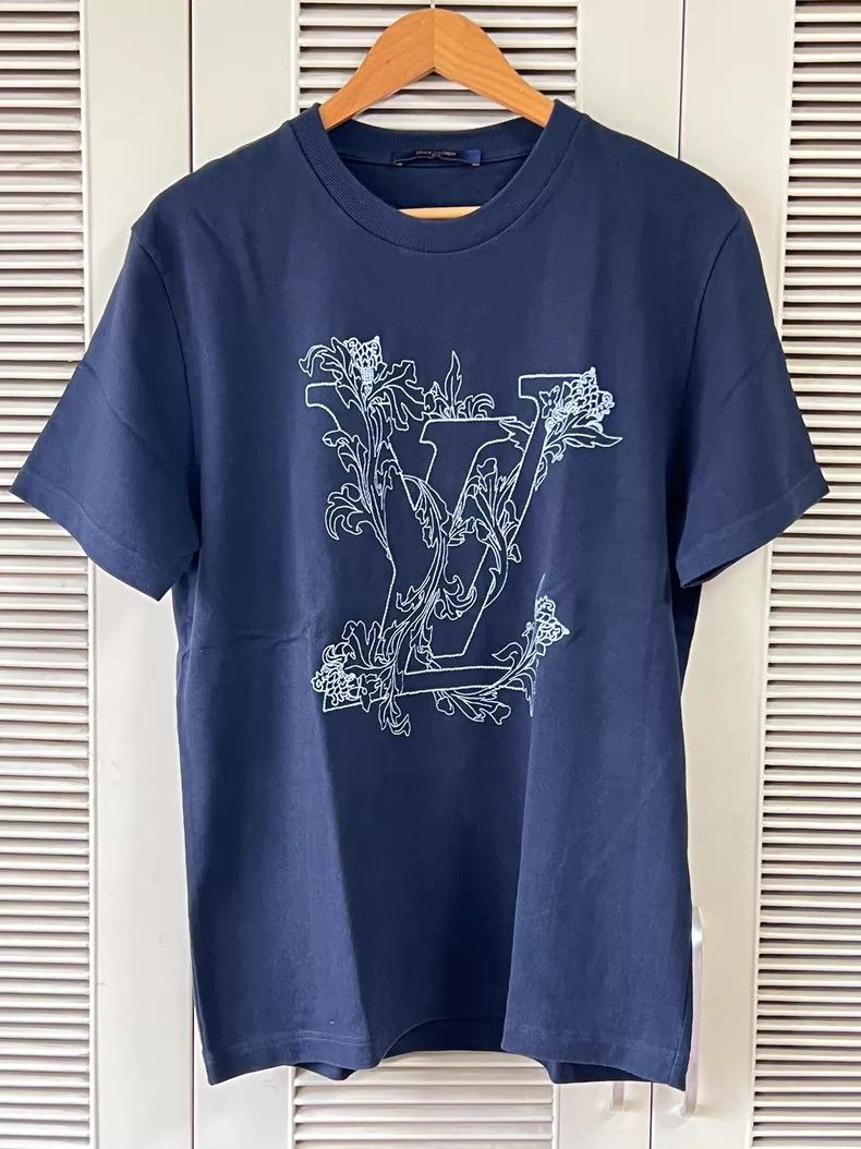Louis Vuitton × Virgil Abloh 🔴embroidered LV flower t-shirt blue