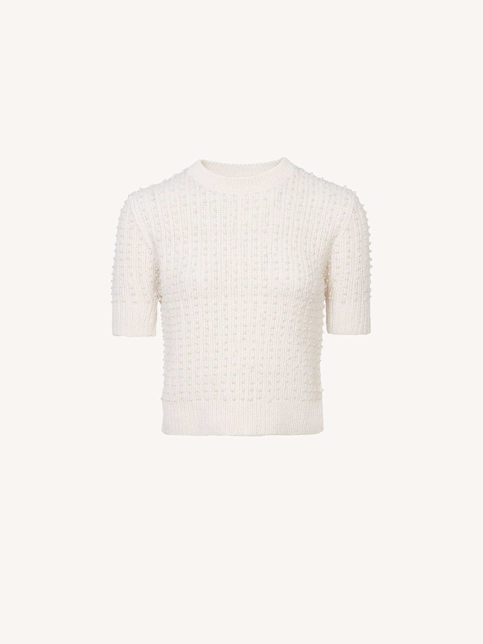 o1loc1c11025 Short Sleeve Sweater in White