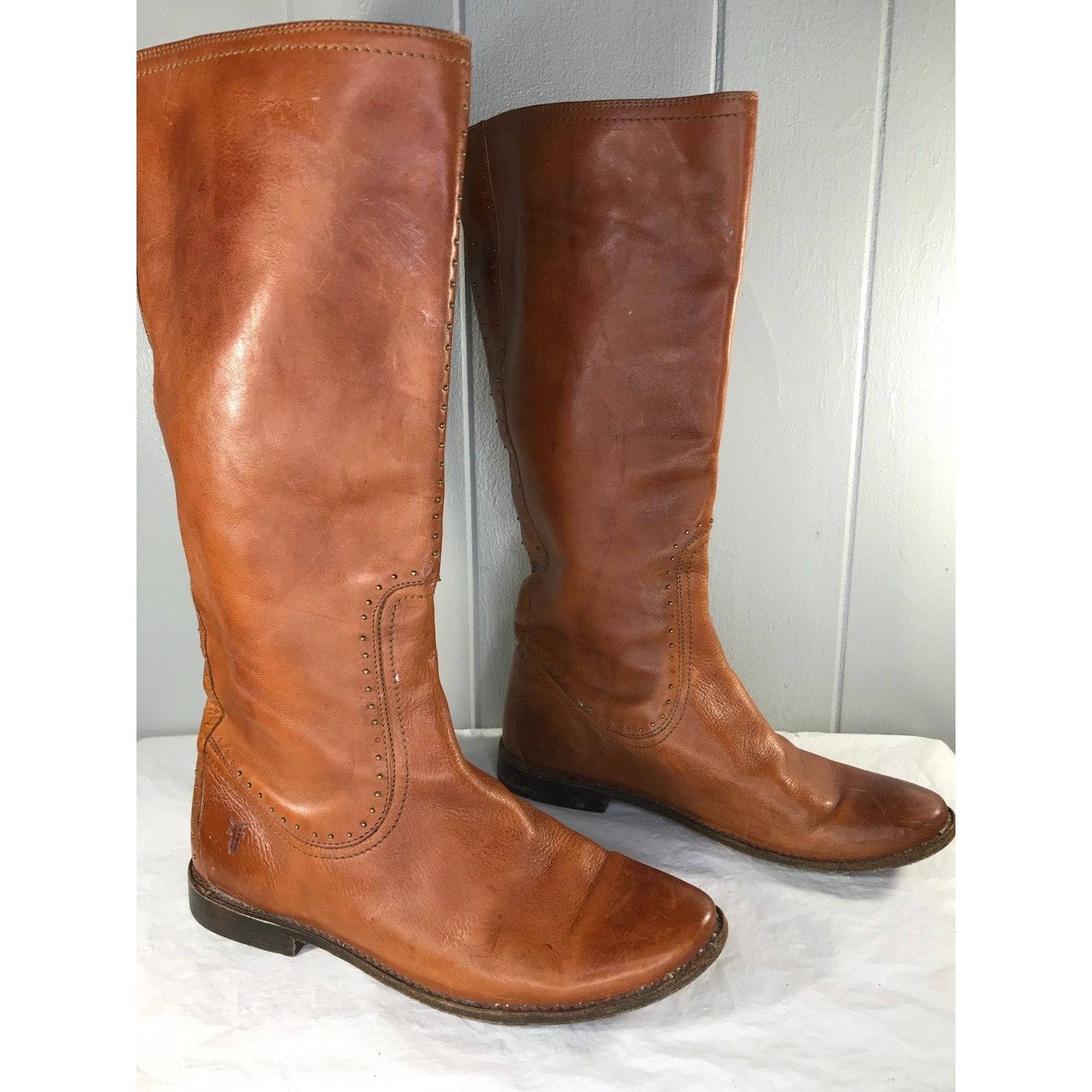 Frye VTG Frye Leather Paige Dk Brown Studded Riding Boots Tall Wo Size US 7.5 / IT 37.5 - 2 Thumbnail