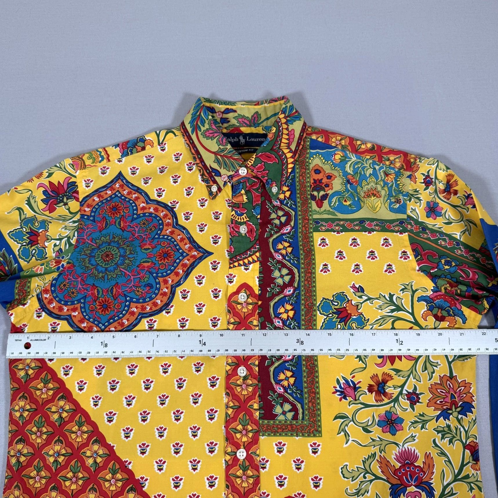 Polo Ralph Lauren VINTAGE Polo Ralph Lauren Shirt Mens M Yellow Floral Paisley 90s Button-Up Long Sleeve Cotton Shirt Size US M / EU 48-50 / 2 - 7 Thumbnail