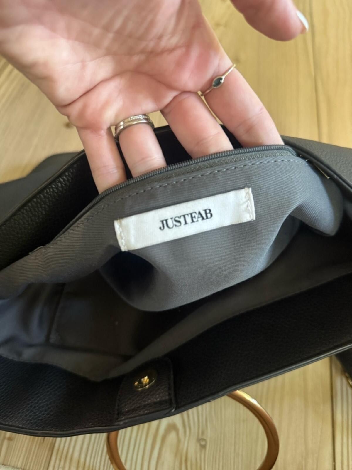Other JustFab Black Hobo Bag with Gold Ring Handles Size ONE SIZE - 3 Thumbnail