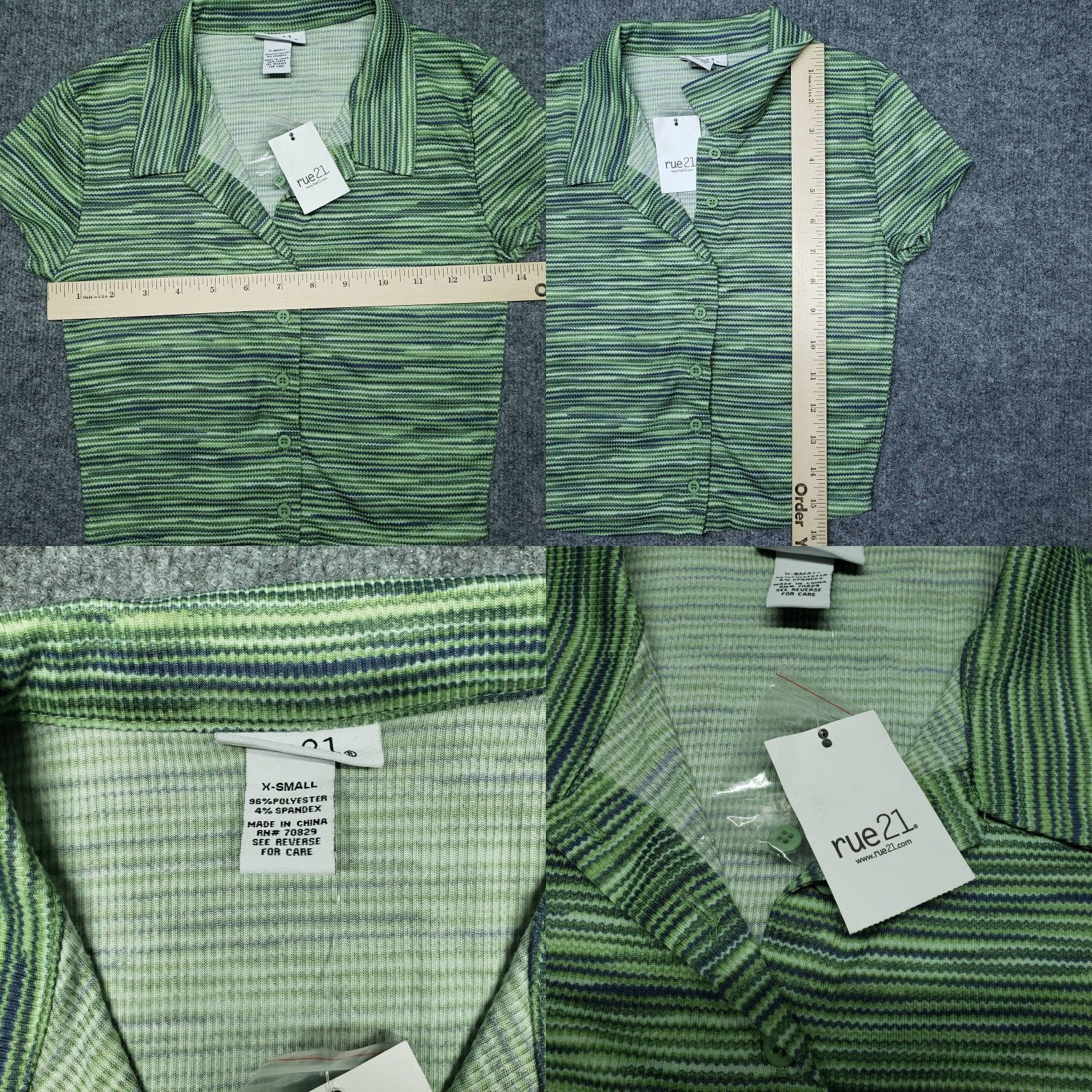 Vintage Rue21 Shirt Top Womens XS Green Space Dye Stretch Button Up Collared New Size XS / US 0-2 / IT 36-38 - 8 Thumbnail