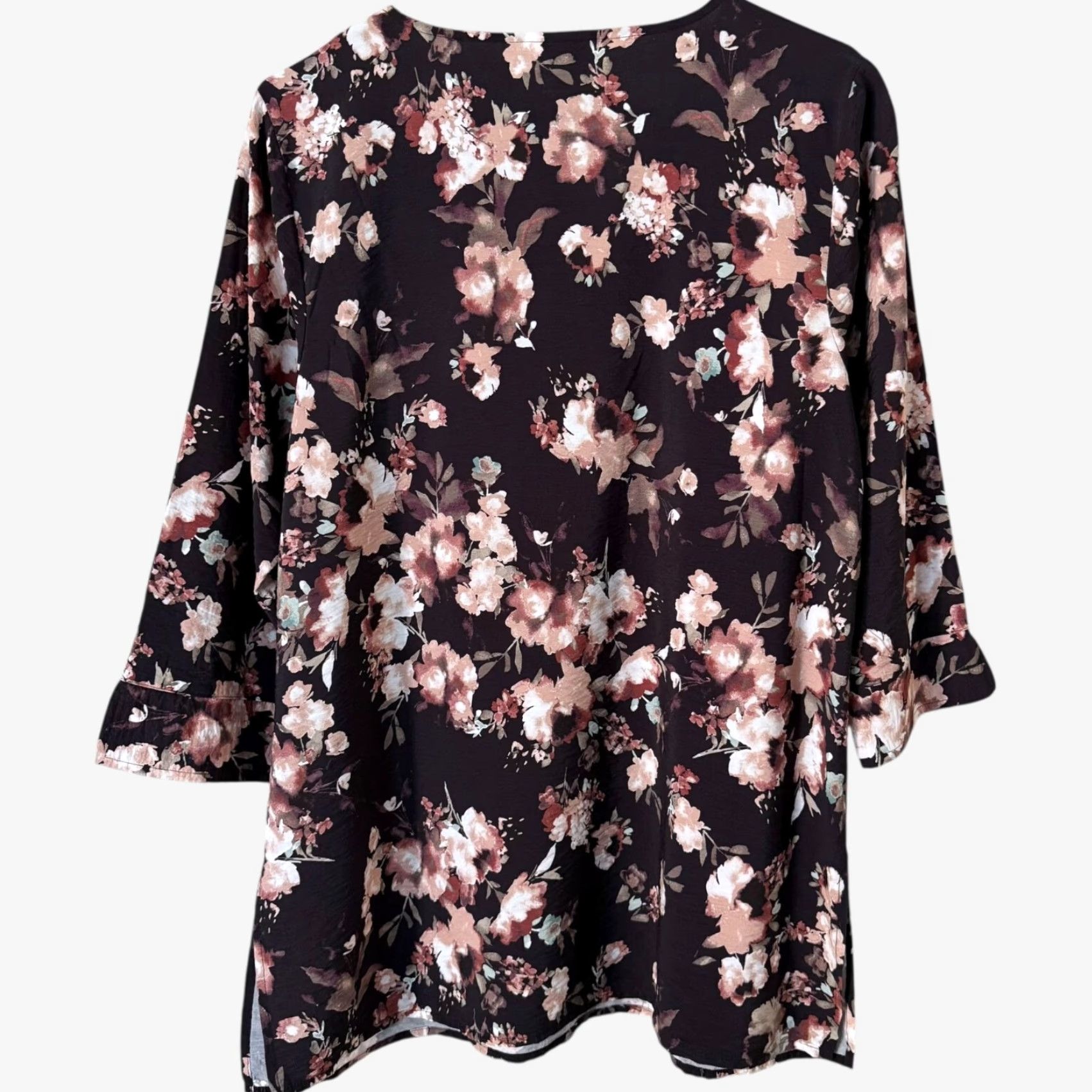 J. Jill VINTAGE J.Jill Floral Print Blouse Black Women's Medium 3/4 Sleeve V-Neck Tunic Size M / US 6-8 / IT 42-44 - 4 Thumbnail