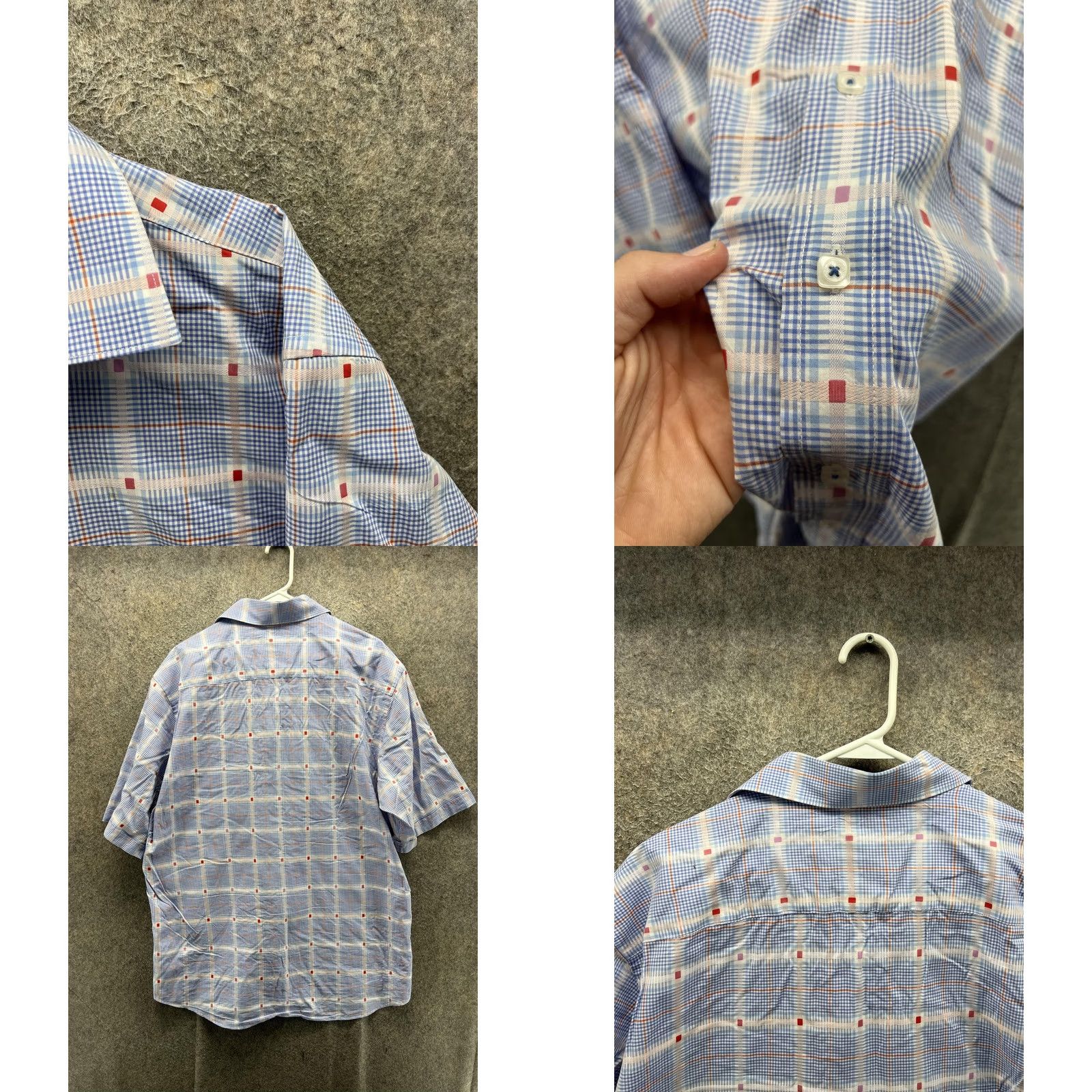 BUGATCHI Bugatchi Shirt Mens 2XL Blue Plaid Short Sleeve Button Front Casual Woven Size US XXL / EU 58 / 5 - 8 Thumbnail